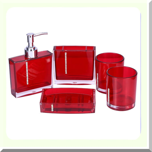 Red 5PC Acrylic Bathroom Accessories Set