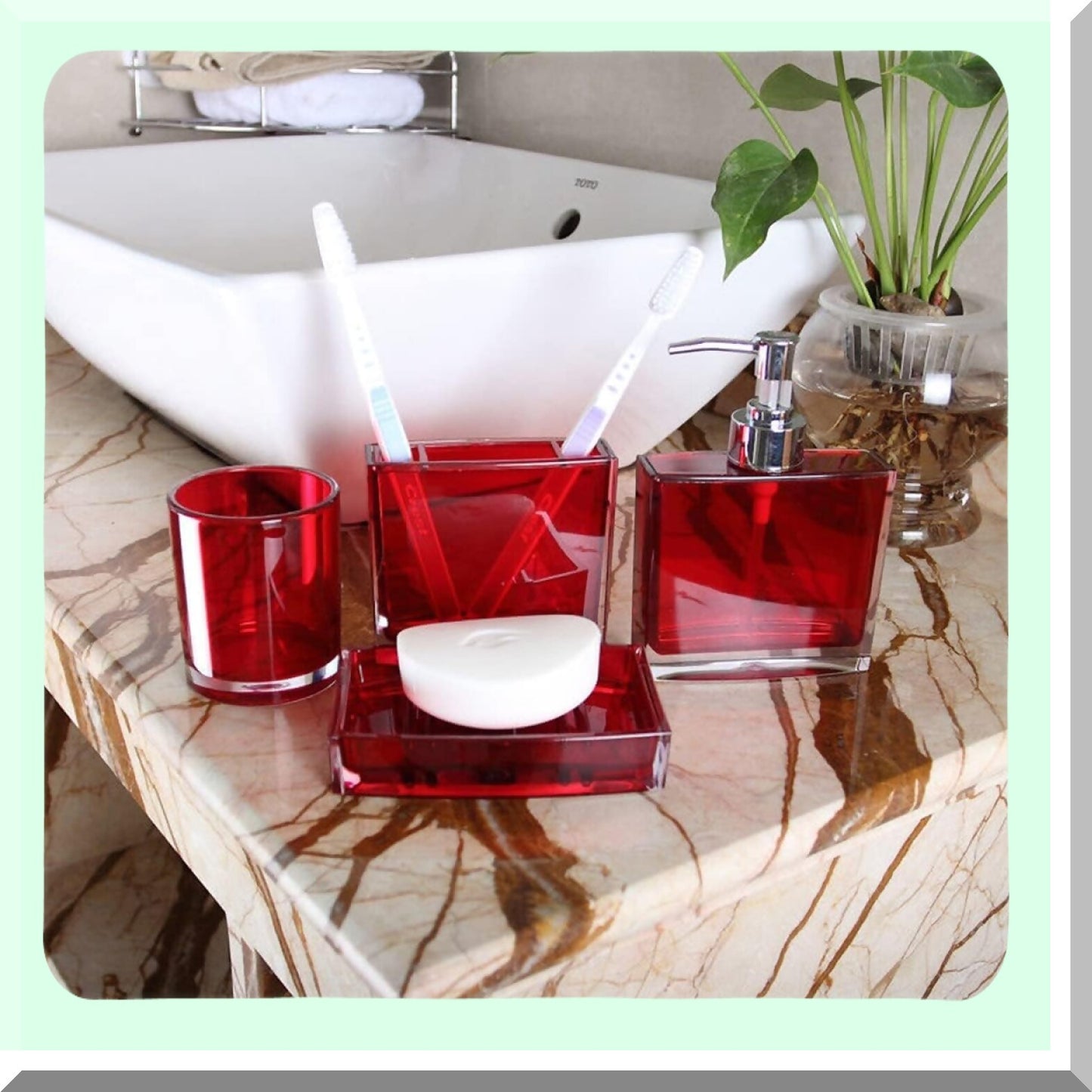 Red 5PC Acrylic Bathroom Accessories Set
