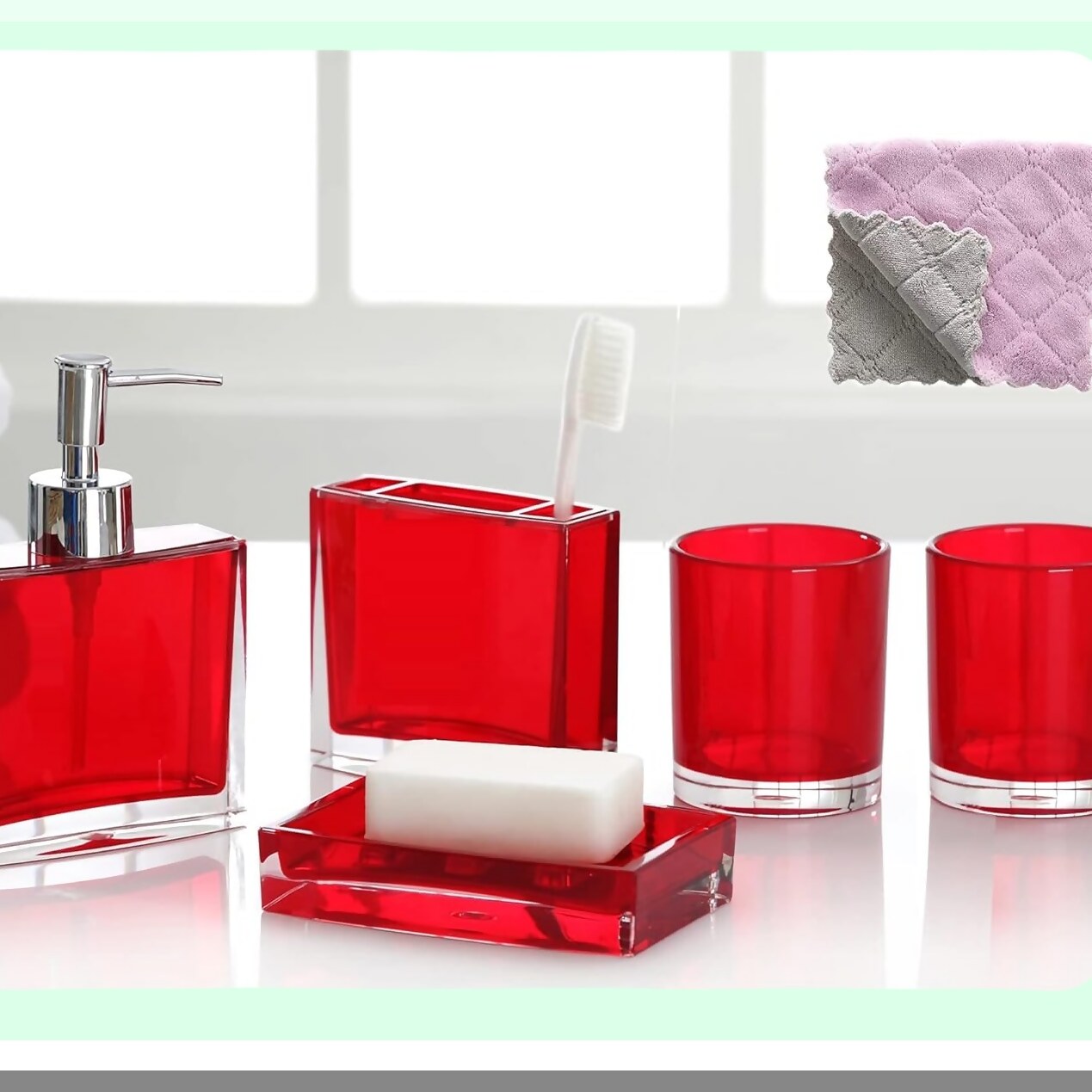 Red 5PC Acrylic Bathroom Accessories Set