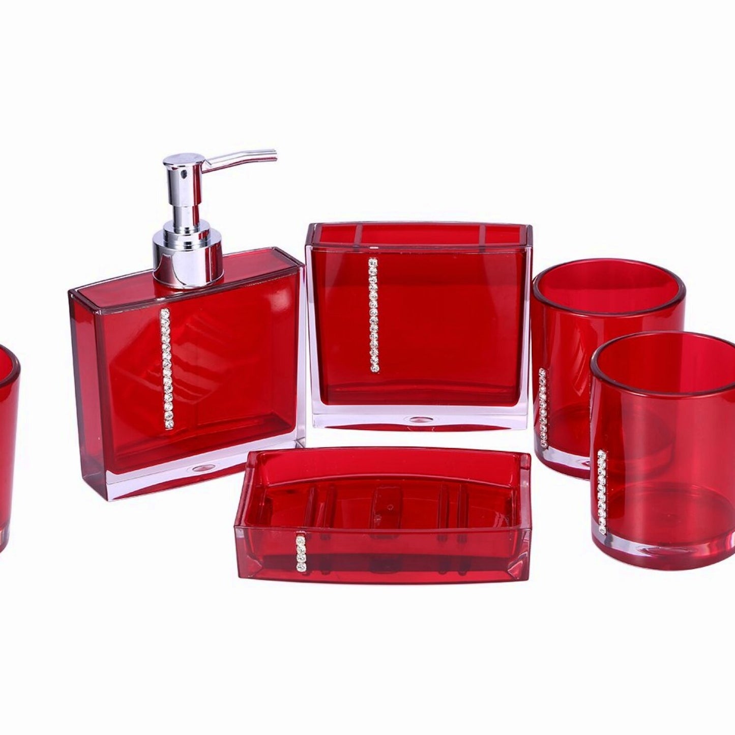 Red 5PC Acrylic Bathroom Accessories Set