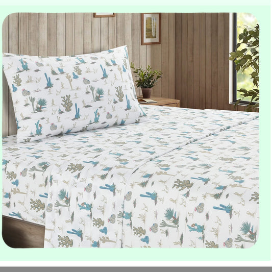Desert Oasis Twin Sheet Set Compatible with Saguaro Cactus Print