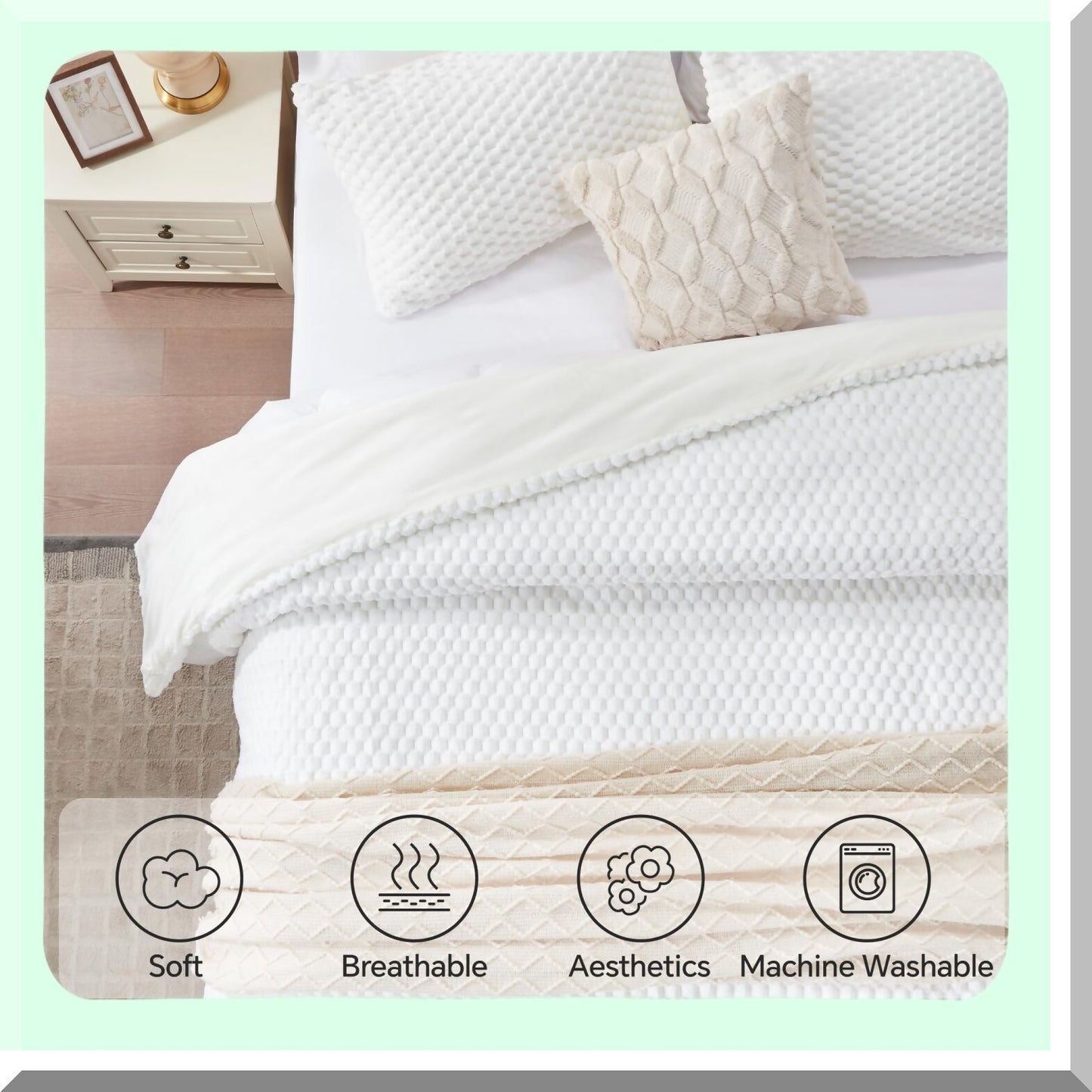 Winter White Fleece Queen Comforter Set - Soft & Cozy Bedding Bundle for Queen Size Bed - Luxury Warmth with Fluffy Comforter & Pillowcases - 3 Piece Bed Set