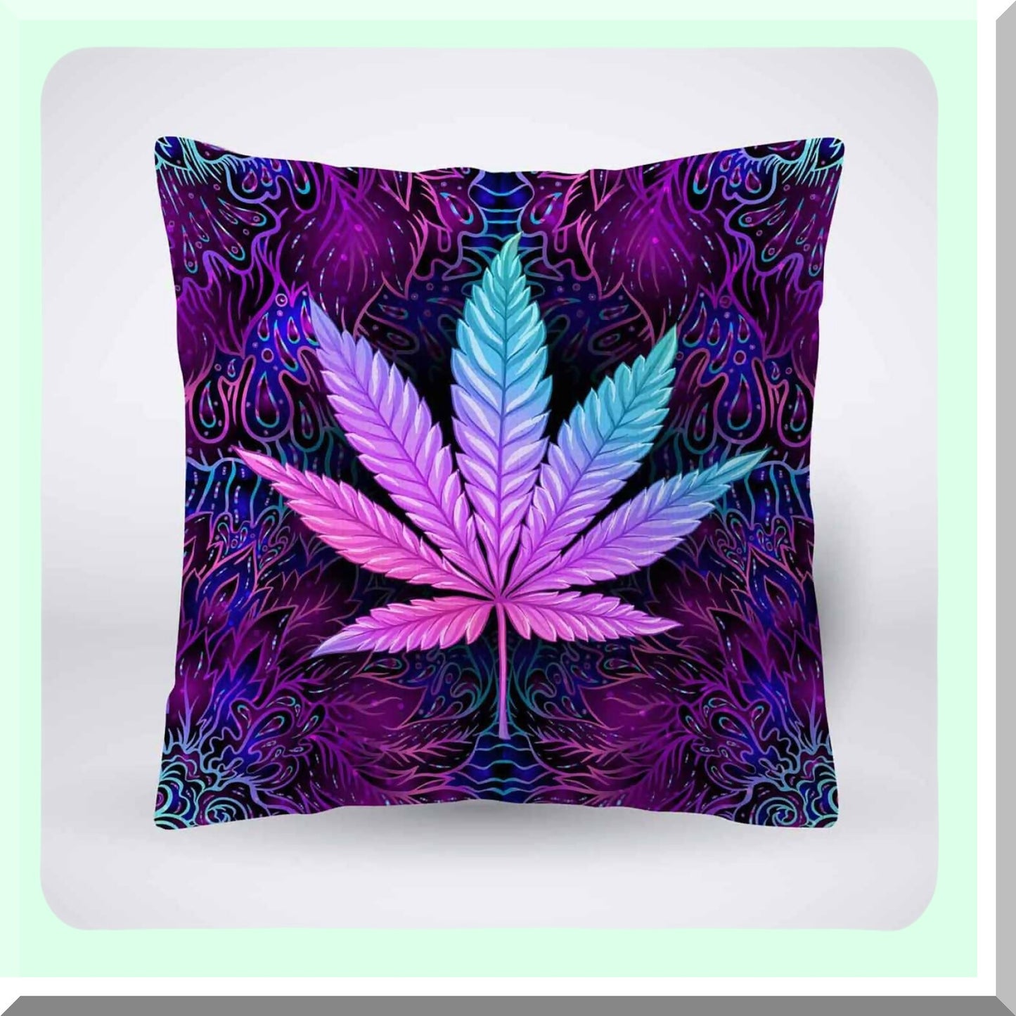 Fluorescent Leaves Decorative Pillow Cover - Purple Seamless Pattern Cotton Linen Case for Sofa Couch Chair Bedroom 18X18 Inch
