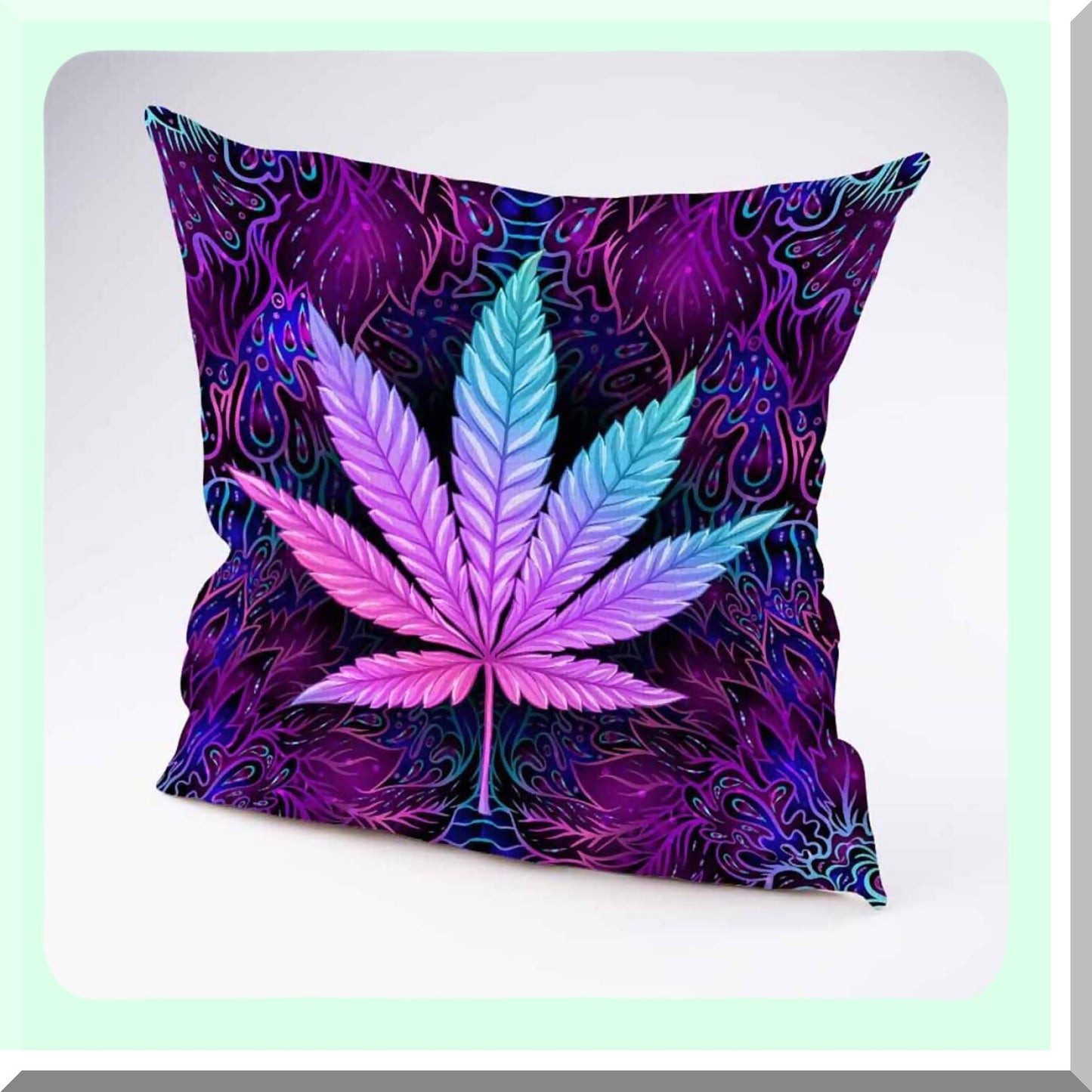 Fluorescent Leaves Decorative Pillow Cover - Purple Seamless Pattern Cotton Linen Case for Sofa Couch Chair Bedroom 18X18 Inch