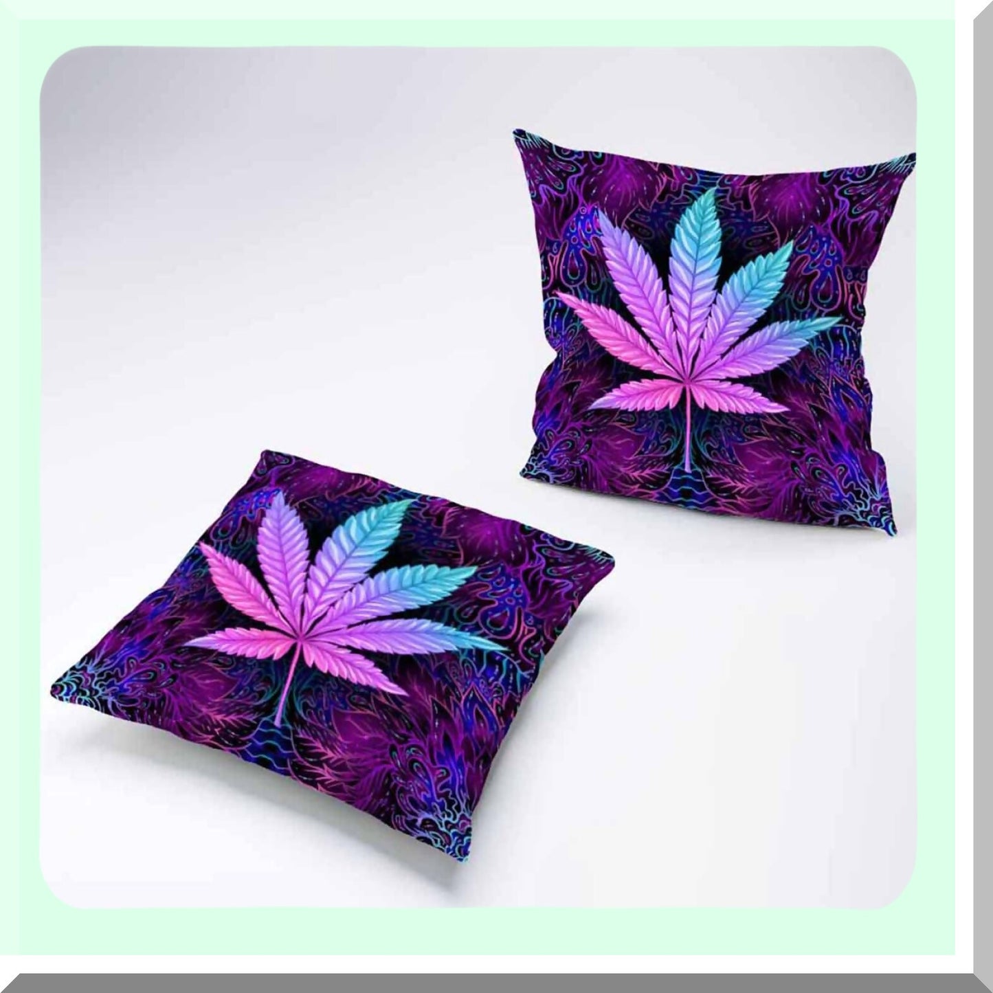 Fluorescent Leaves Decorative Pillow Cover - Purple Seamless Pattern Cotton Linen Case for Sofa Couch Chair Bedroom 18X18 Inch