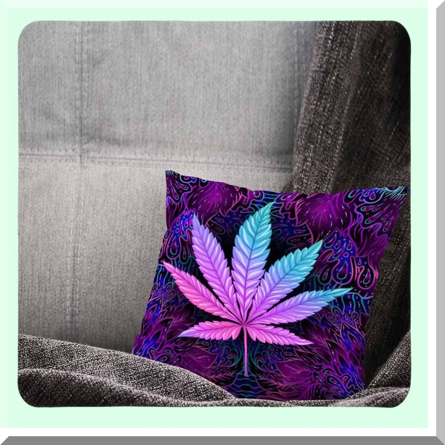 Fluorescent Leaves Decorative Pillow Cover - Purple Seamless Pattern Cotton Linen Case for Sofa Couch Chair Bedroom 18X18 Inch
