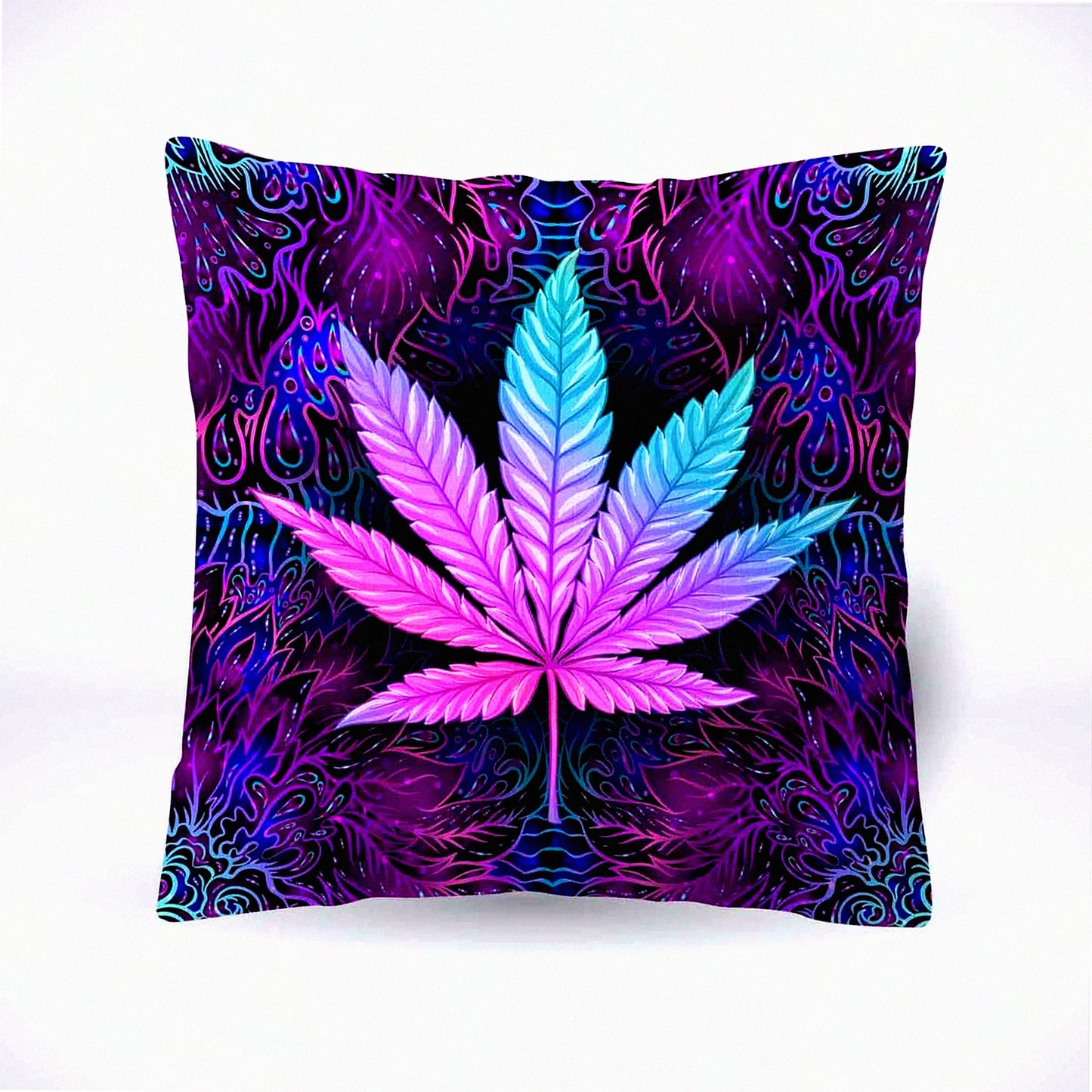 Fluorescent Leaves Decorative Pillow Cover - Purple Seamless Pattern Cotton Linen Case for Sofa Couch Chair Bedroom 18X18 Inch