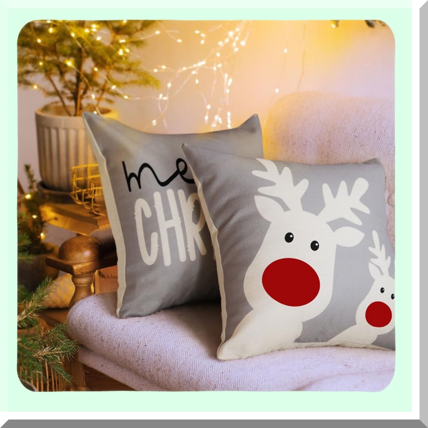 Winter Wonderland Farmhouse Pillow Covers - Set of 4 Snowflake Merry Tree Reindeer Linen Cases for Xmas Decor Home Gray - 18x18 Holiday Throw Pillows