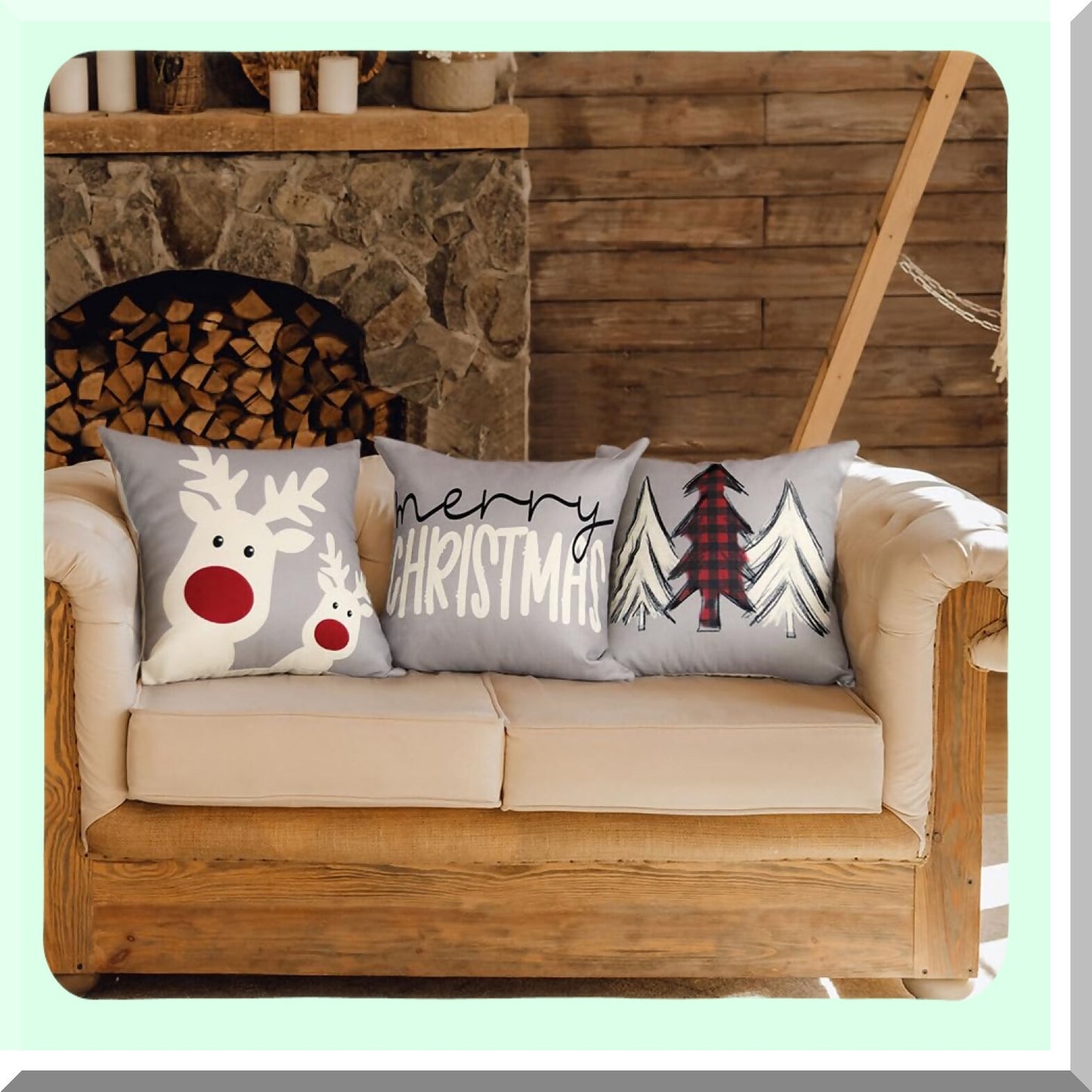 Winter Wonderland Farmhouse Pillow Covers - Set of 4 Snowflake Merry Tree Reindeer Linen Cases for Xmas Decor Home Gray - 18x18 Holiday Throw Pillows