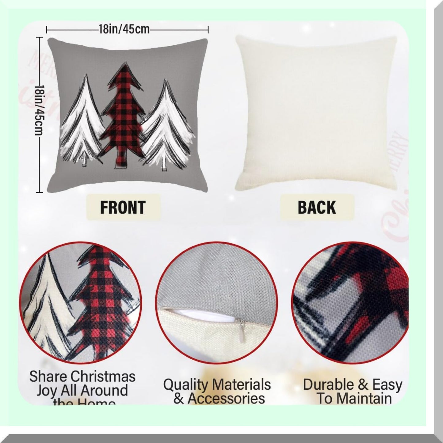 Winter Wonderland Farmhouse Pillow Covers - Set of 4 Snowflake Merry Tree Reindeer Linen Cases for Xmas Decor Home Gray - 18x18 Holiday Throw Pillows