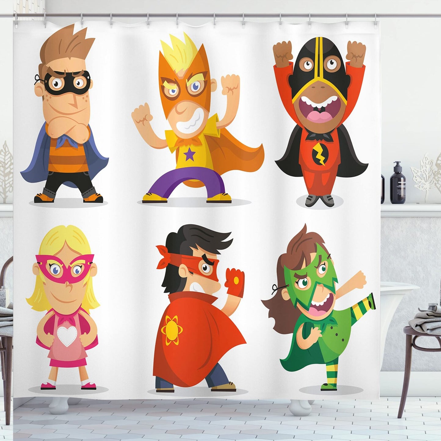 Superhero Shower Curtain 69x84 Peach Cloth Fabric