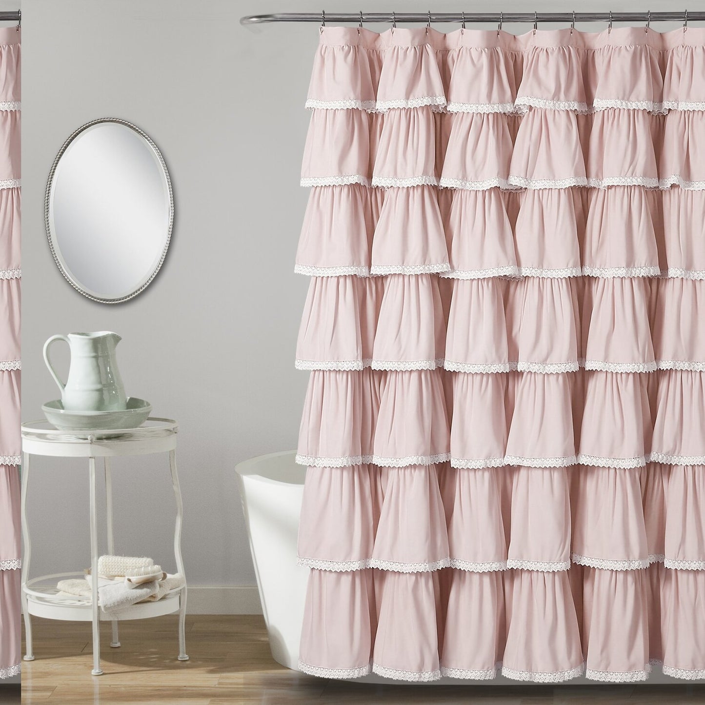 Lace Ruffle Shower Curtain 72x72 Blush