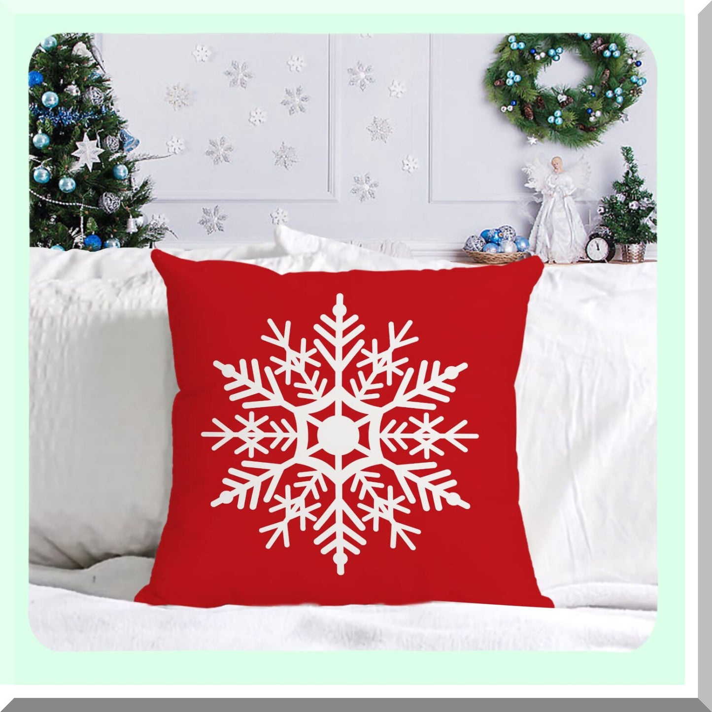 Festive Velvet Holiday Pillow Covers - Set of 4 Red Trees Snowflakes Cushion Protectors for Outdoor Sofa and Home Decor - 24x24 Inch Merry Xmas Theme