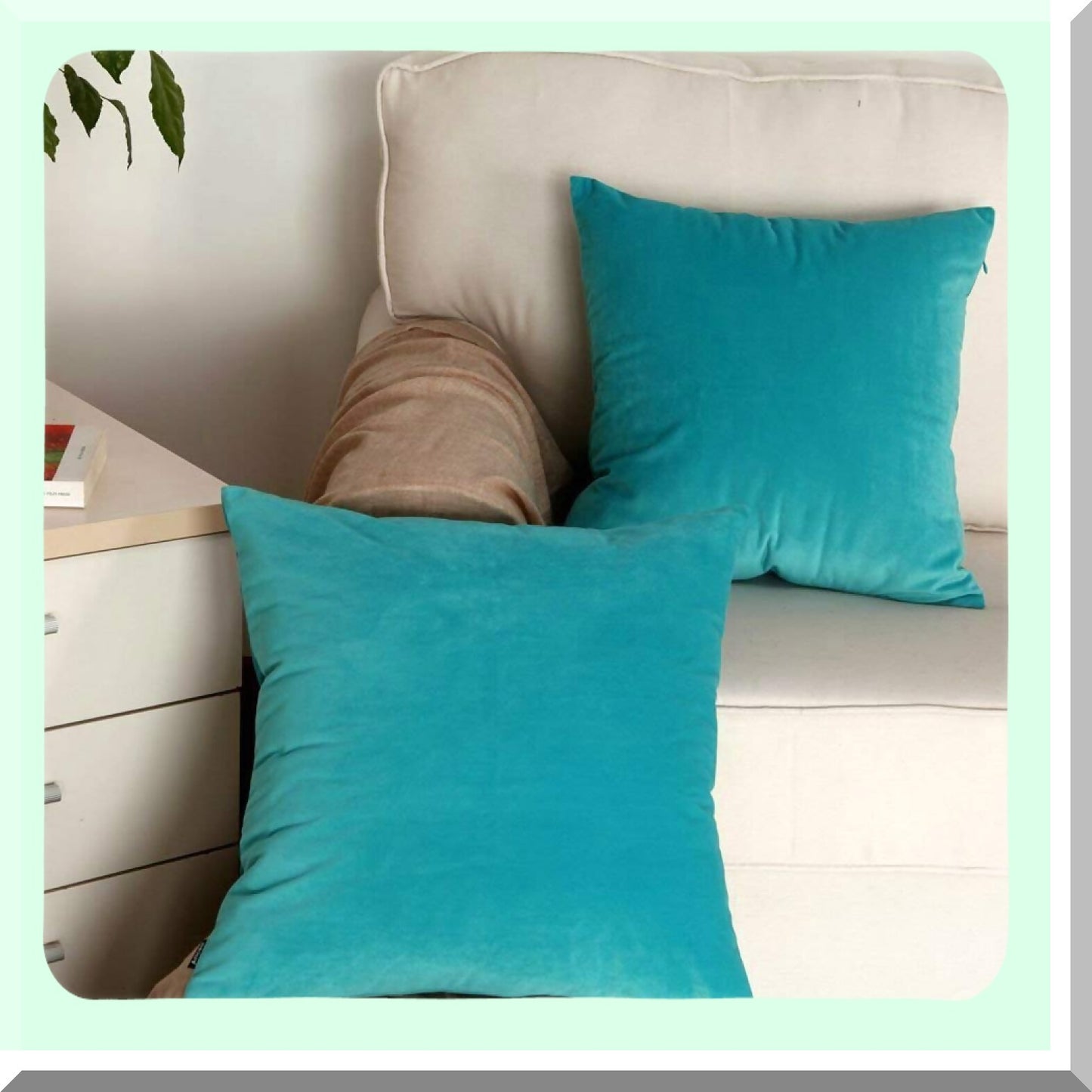Velvet Bliss Decorative Pillow Cover Set - Cozy Solid Cushion Case for Couch, Sofa, Euro Sham - Soft & Stylish 18"x18" Light Teal with Hidden Zipper