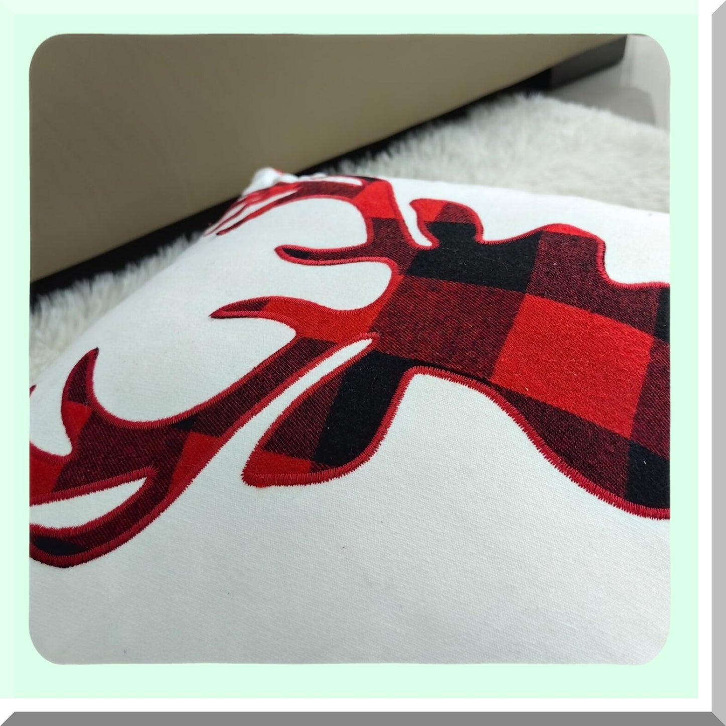Red Buffalo Plaid Deer Head Embroidered Throw Pillow Covers - Set of 2 | 18x18 Inches Cotton Cushion Covers for Living Room Decor