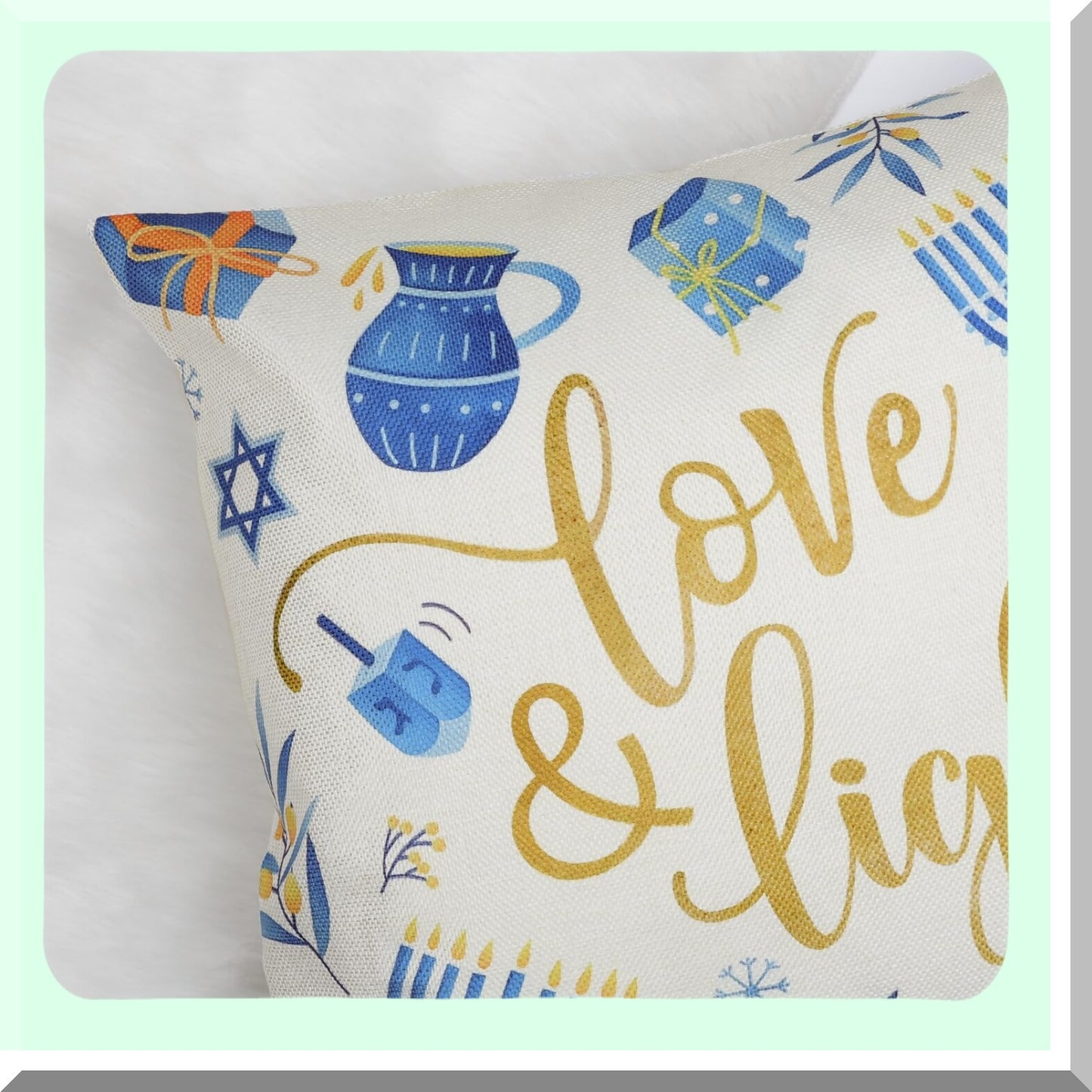 Frosty Love Light Blue Hanukkah Pillowcase Set - Winter Decor Throw Pillow Covers 18x18 Inch for Couch Sofa Bed Home - Set of 2