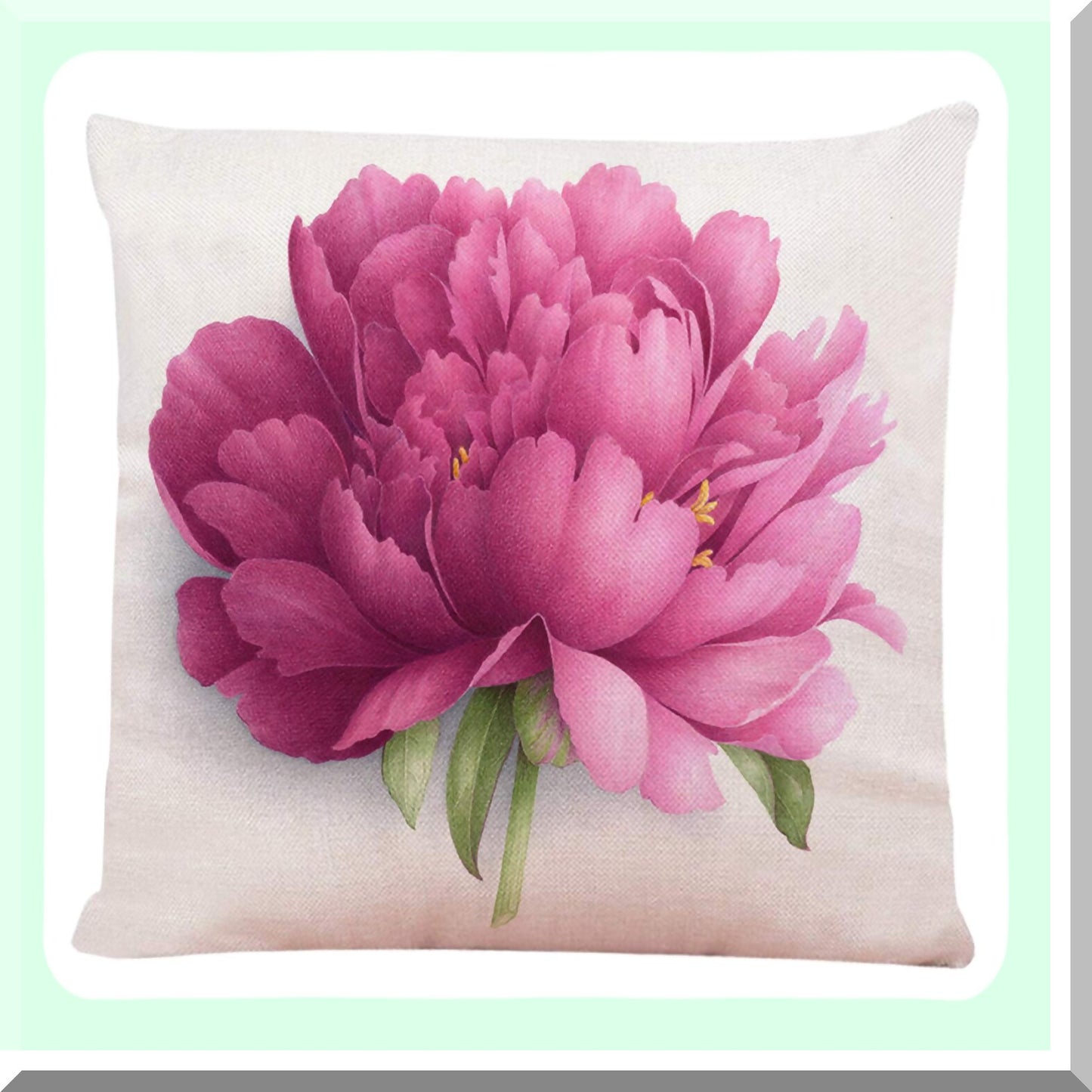 Peony Bloom Decorative Pillow Cover - Vintage Floral Pattern Square Cushion Case for Home Couch Living Room Bed Sofa Car - 18 x 18 Inches