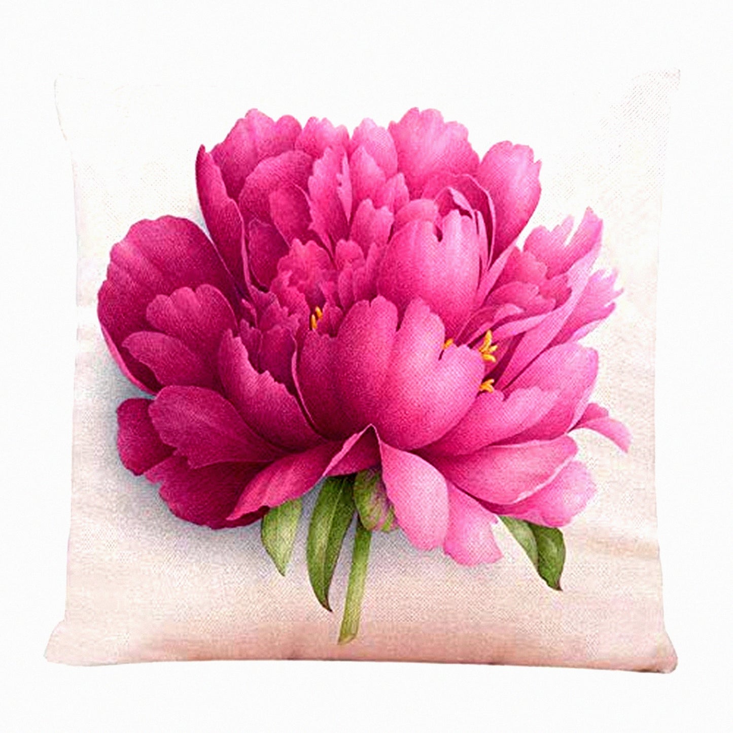 Peony Bloom Decorative Pillow Cover - Vintage Floral Pattern Square Cushion Case for Home Couch Living Room Bed Sofa Car - 18 x 18 Inches