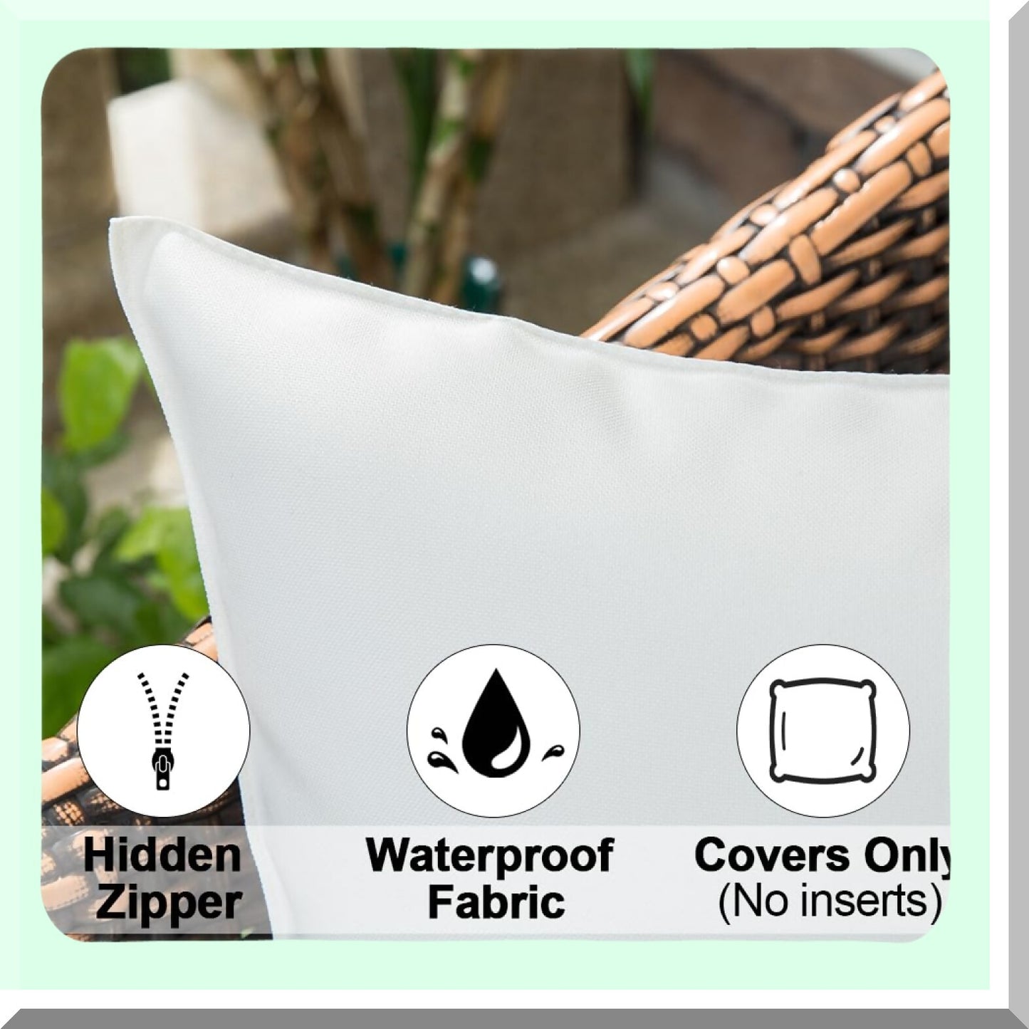 Waterproof Outdoor Garden Pillow Covers - Set of 4 Square Cushion Cases for Tent, Park, Couch - 18x18 Inch White Throw Pillowcase - Decorative and Durable for All Seasons