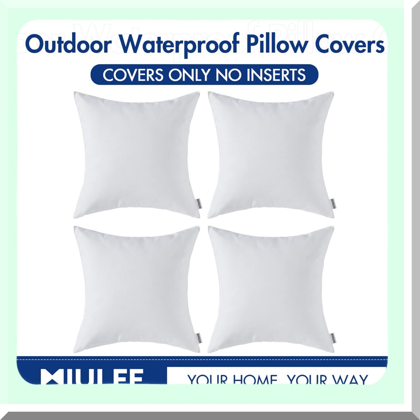 Waterproof Outdoor Garden Pillow Covers - Set of 4 Square Cushion Cases for Tent, Park, Couch - 18x18 Inch White Throw Pillowcase - Decorative and Durable for All Seasons