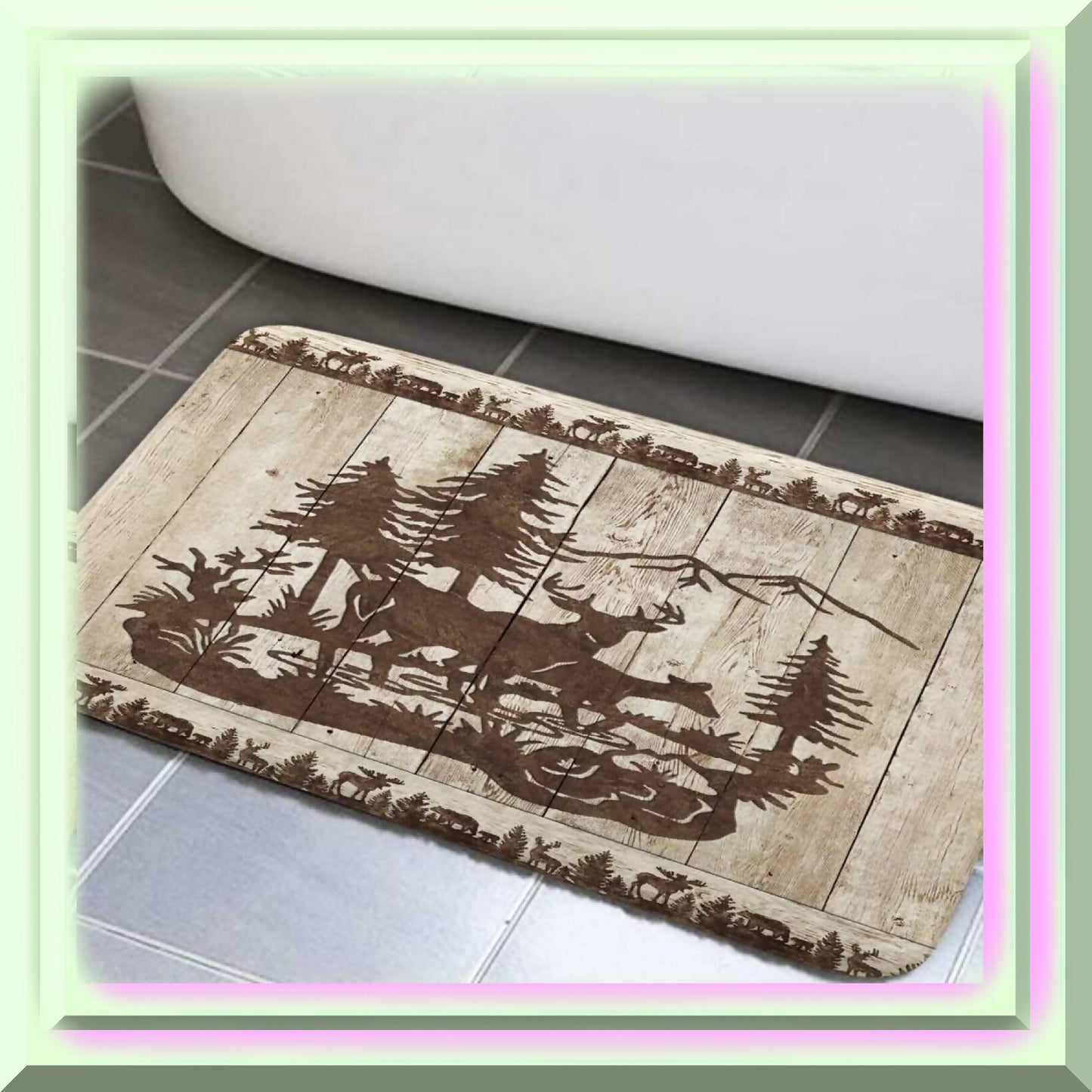 Cabin Bathroom Rug 17x29 Inch Non Slip Forest Deer