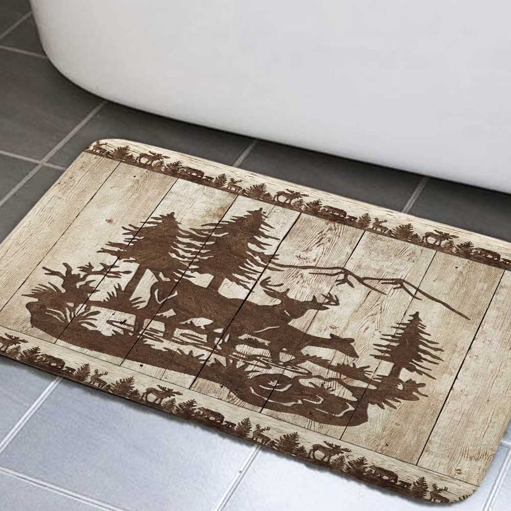 Cabin Bathroom Rug 17x29 Inch Non Slip Forest Deer