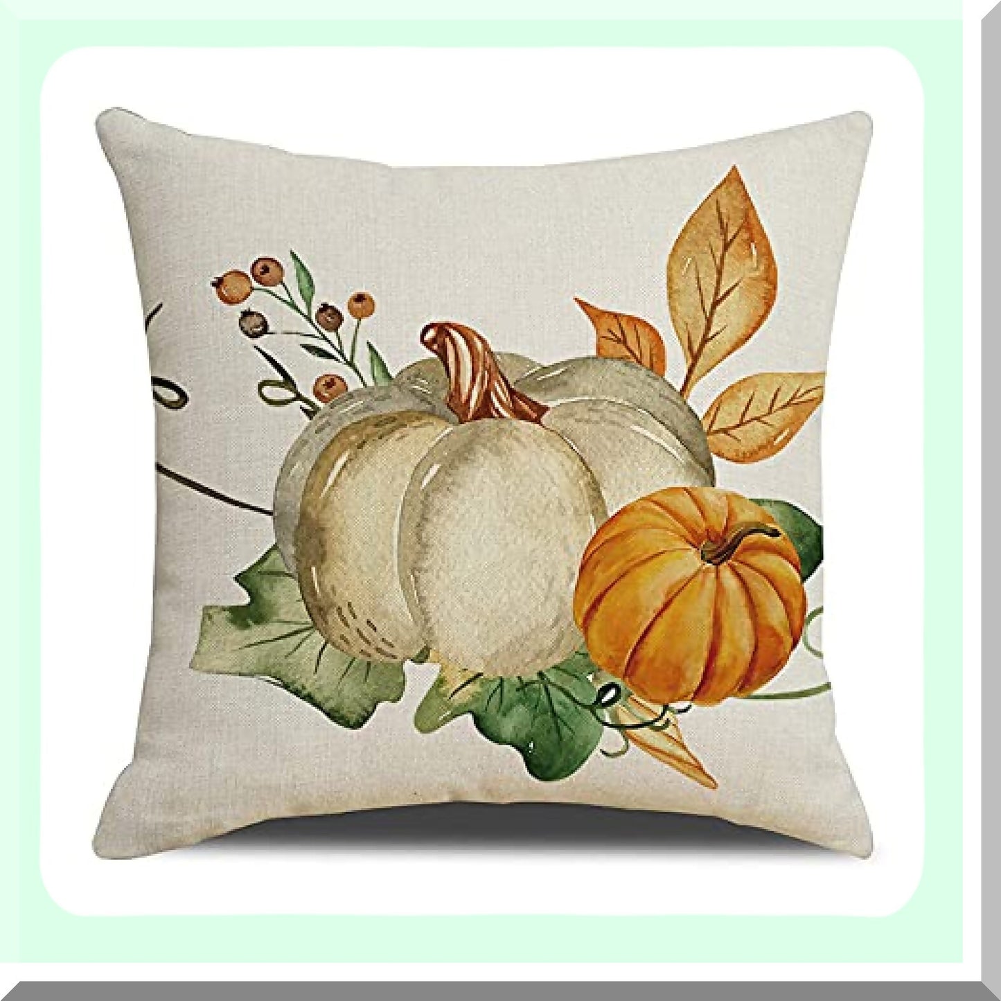 Autumn Harvest Flax Pillow Cover Set - Fall Pumpkin & Thanksgiving Theme - 18x18 Cute Sofa Bed Home Decor - Set of 4 - Autumn Throw Pillow Covers