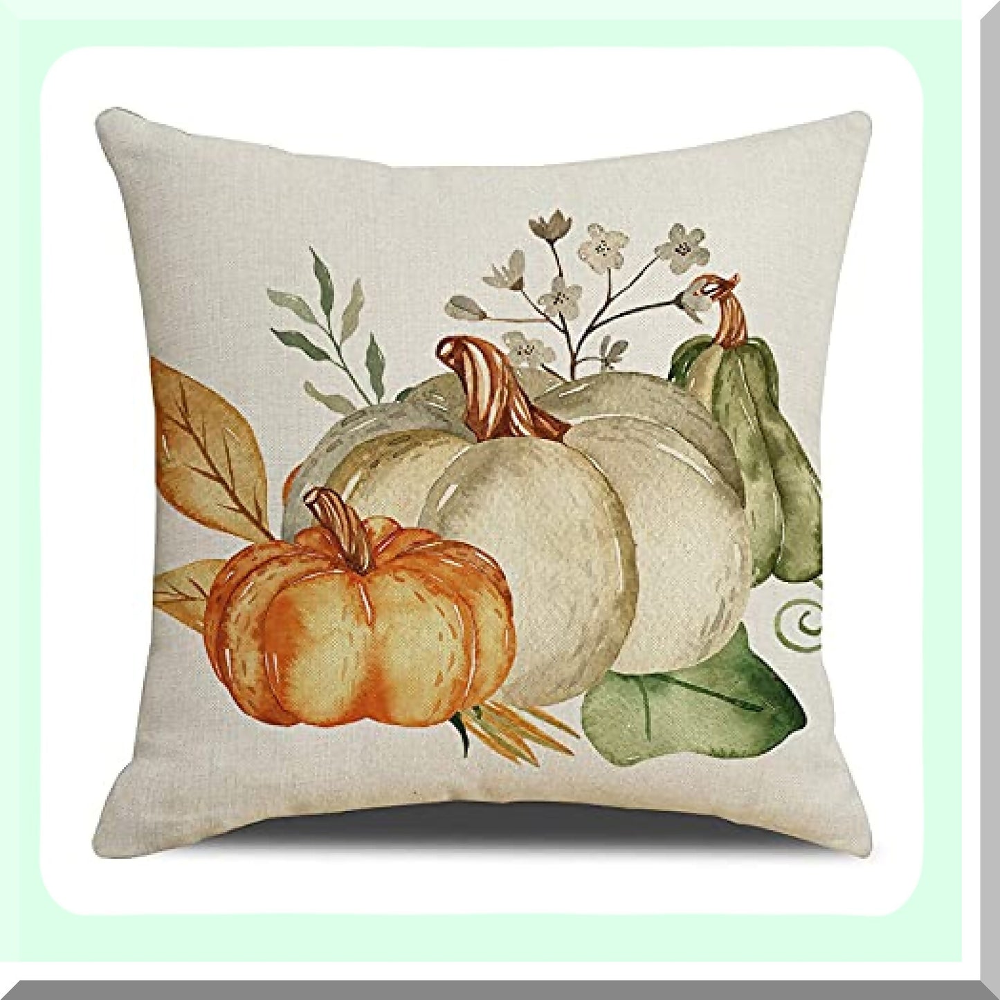 Autumn Harvest Flax Pillow Cover Set - Fall Pumpkin & Thanksgiving Theme - 18x18 Cute Sofa Bed Home Decor - Set of 4 - Autumn Throw Pillow Covers