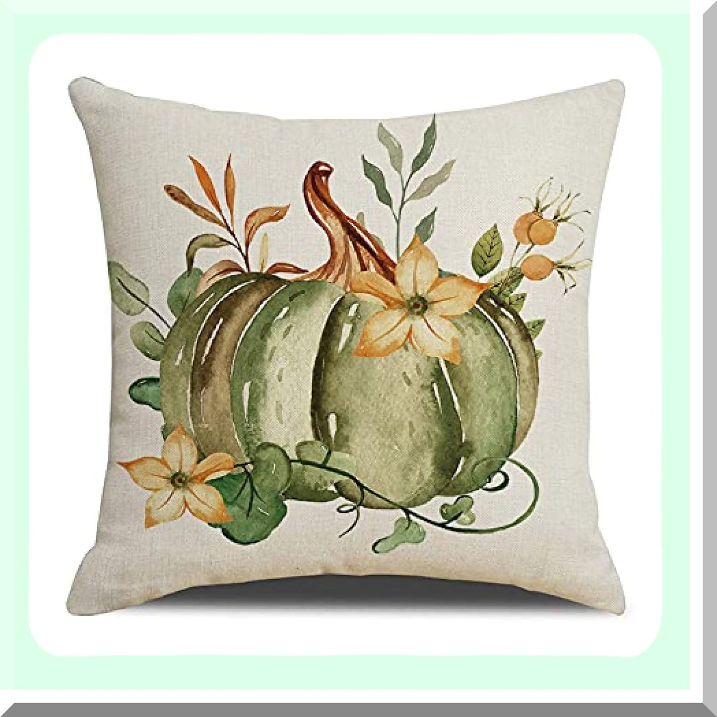 Autumn Harvest Flax Pillow Cover Set - Fall Pumpkin & Thanksgiving Theme - 18x18 Cute Sofa Bed Home Decor - Set of 4 - Autumn Throw Pillow Covers