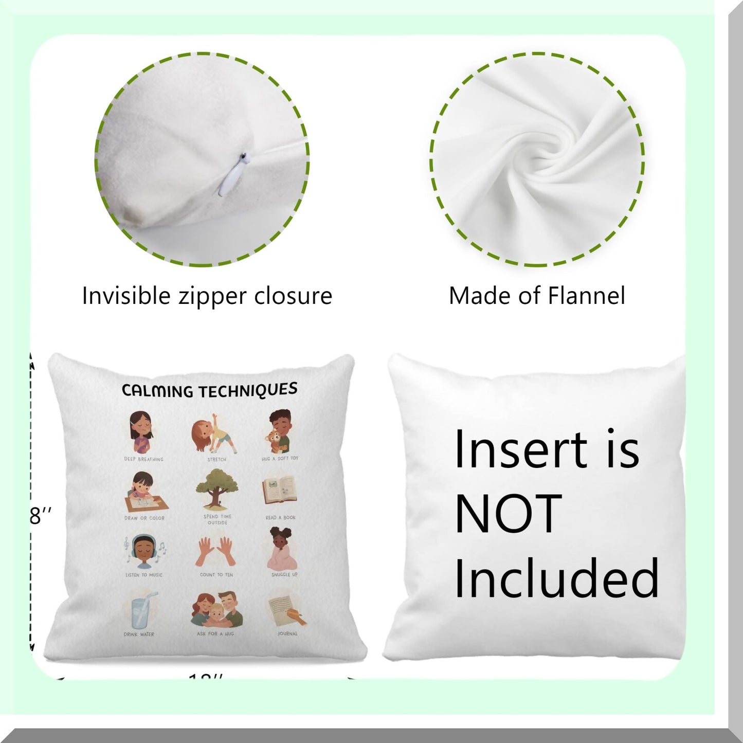 EmoCalm Reversible Emotions Pillowcase - Therapy Office Decor - Teen Girl Gift - Mental Health Calming Techniques - Cute Cartoon Faces - Feelings Therapy