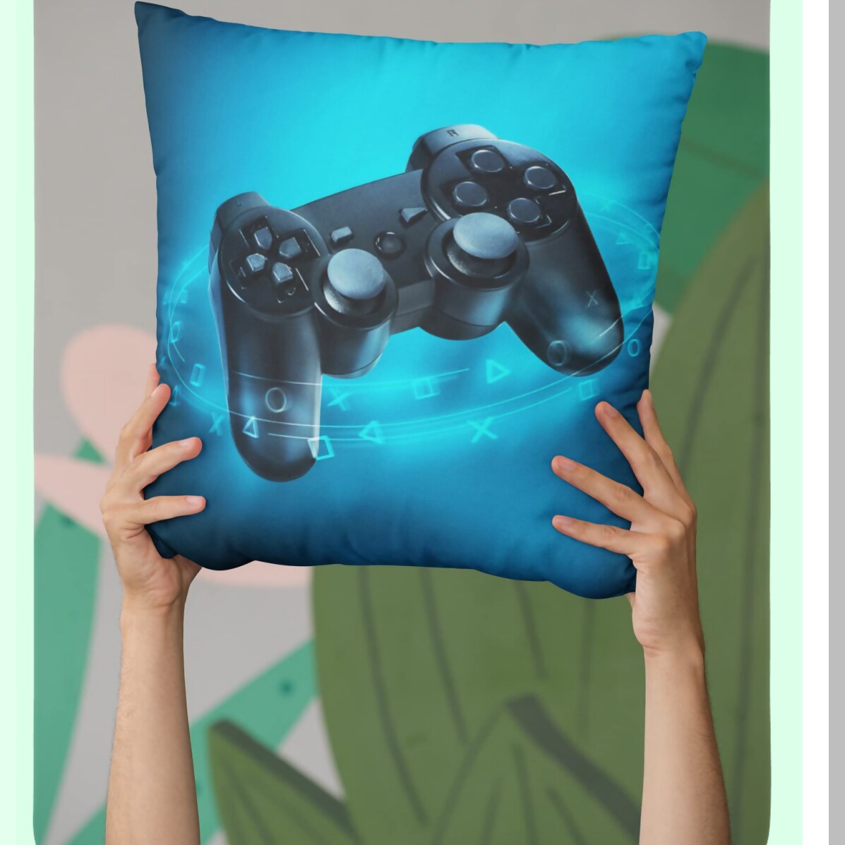 Gamer Square Cushion Cover - Decorative Throw Pillow Case for Sofa Couch, Bedroom, Patio - Standard Pillowcase 18x18 Inches - Game Controller Theme