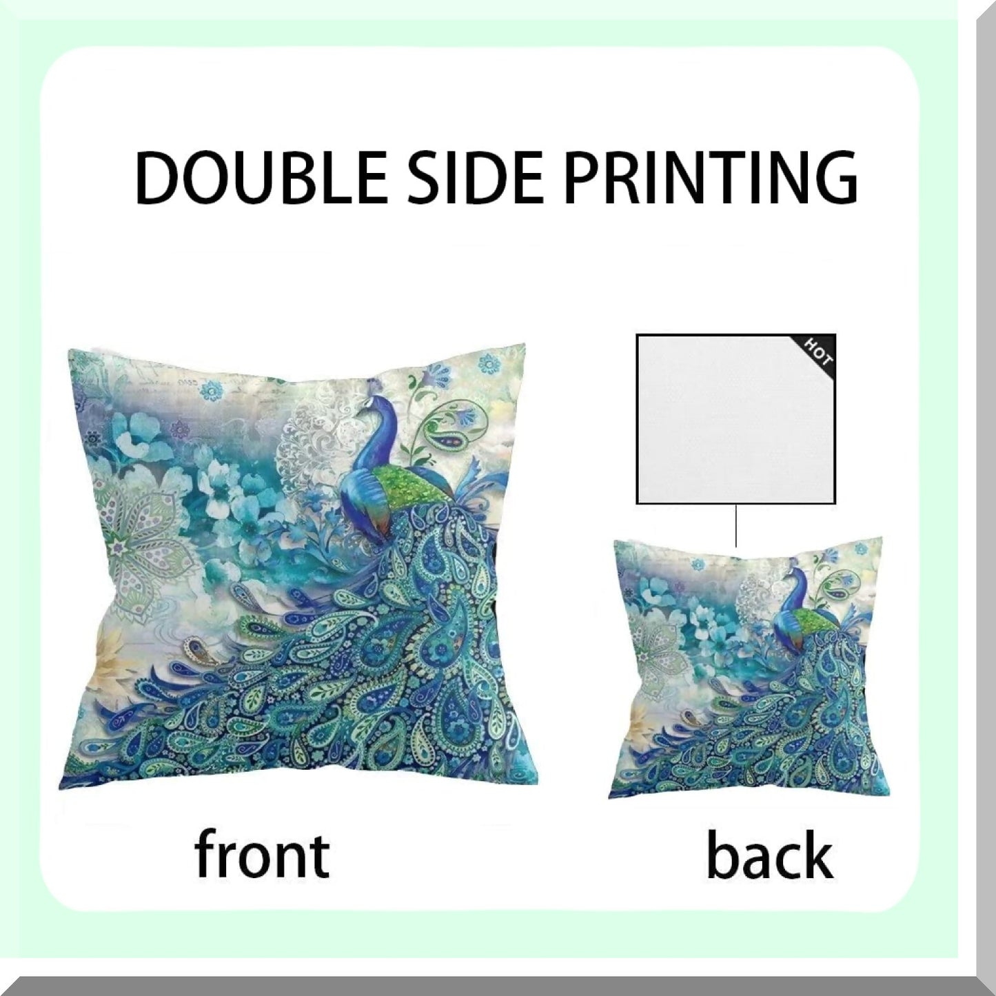 Watercolor Teal Peacock Decorative Pillow Covers - Set of 2 | Vintage Turquoise Gifts | Microfiber Fabric Sofa Couch Bed Decoration - 16x16 Inches