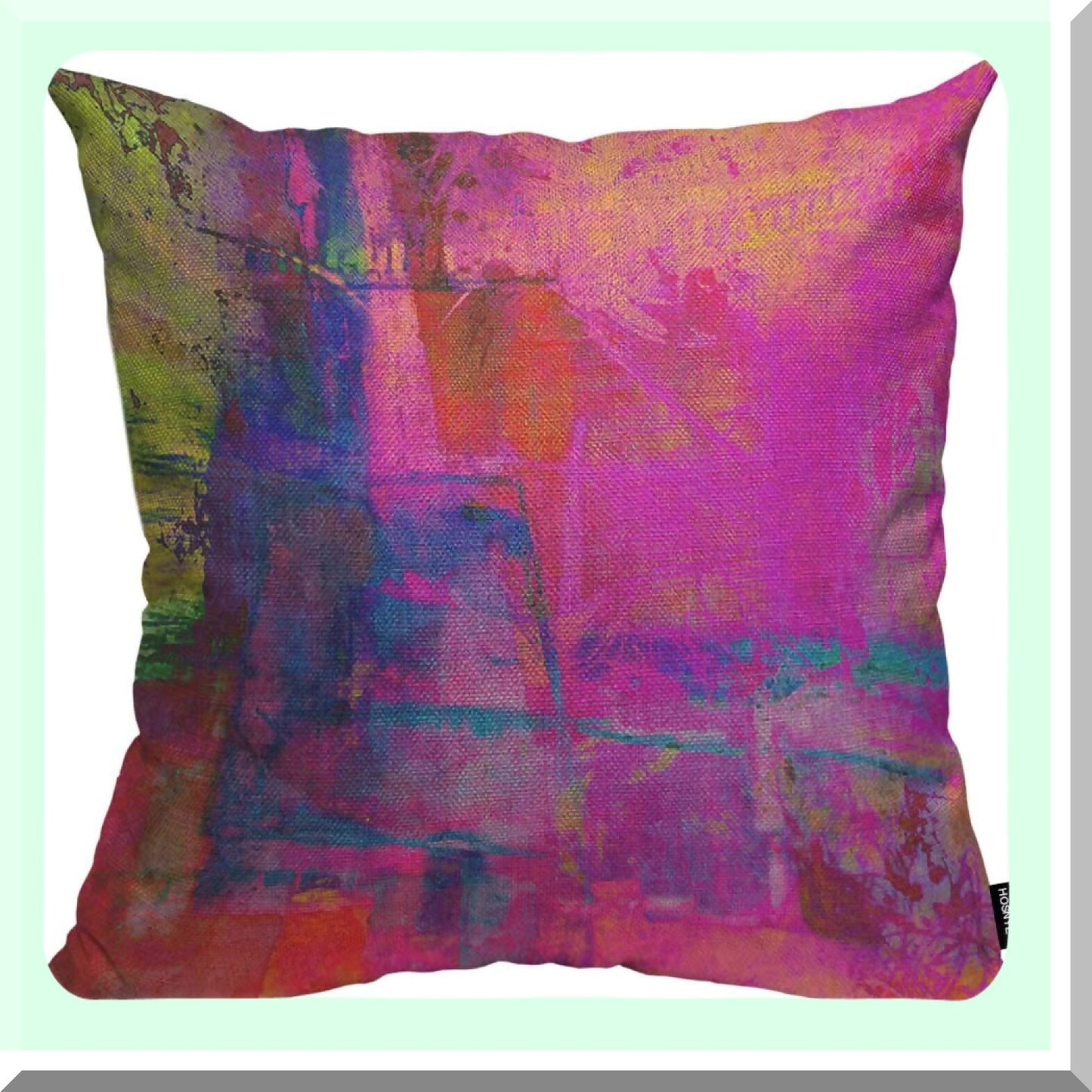Vivid Spectrum Decorative Pillow Cover - Abstract Art Cushion Case in Fuchsia, Magenta, Pink, Red, Yellow, Green, Blue - 18x18 inch Cotton Linen - Sofa, Bed, Car