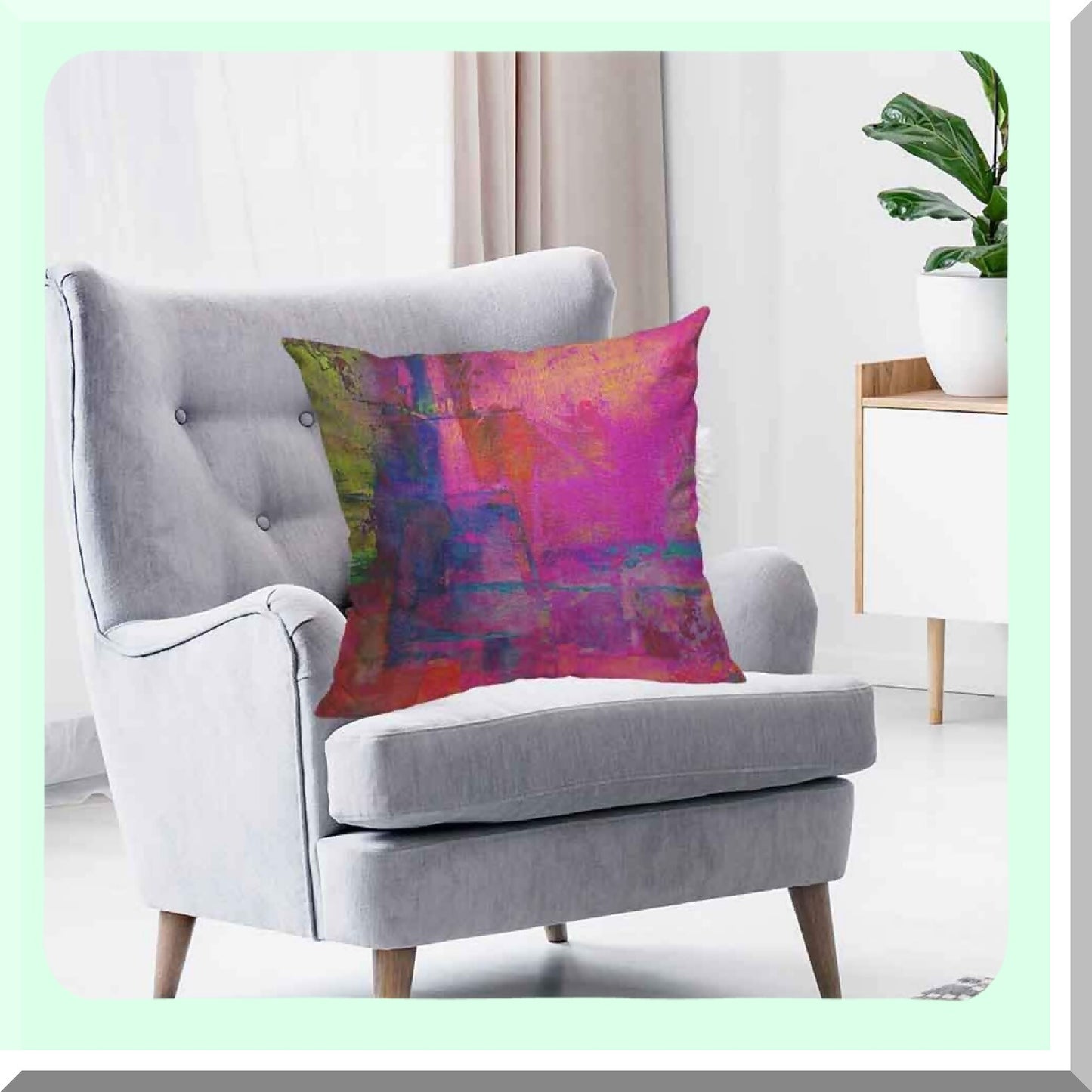 Vivid Spectrum Decorative Pillow Cover - Abstract Art Cushion Case in Fuchsia, Magenta, Pink, Red, Yellow, Green, Blue - 18x18 inch Cotton Linen - Sofa, Bed, Car