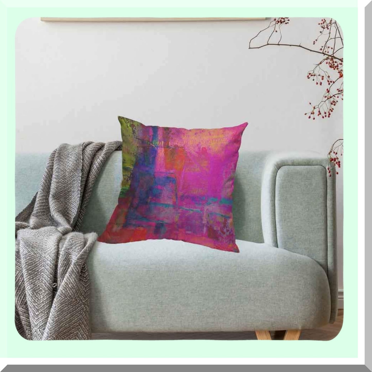 Vivid Spectrum Decorative Pillow Cover - Abstract Art Cushion Case in Fuchsia, Magenta, Pink, Red, Yellow, Green, Blue - 18x18 inch Cotton Linen - Sofa, Bed, Car