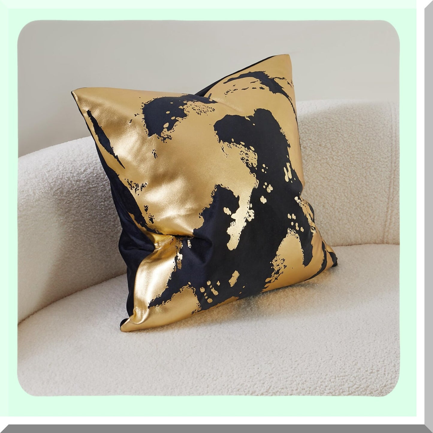 Luxe Gold Velvet Glam Throw Pillow Cover - Black F Printing 20X20inch - Home Decor Accent - Thick Plush Cushion Case - 1 Piece