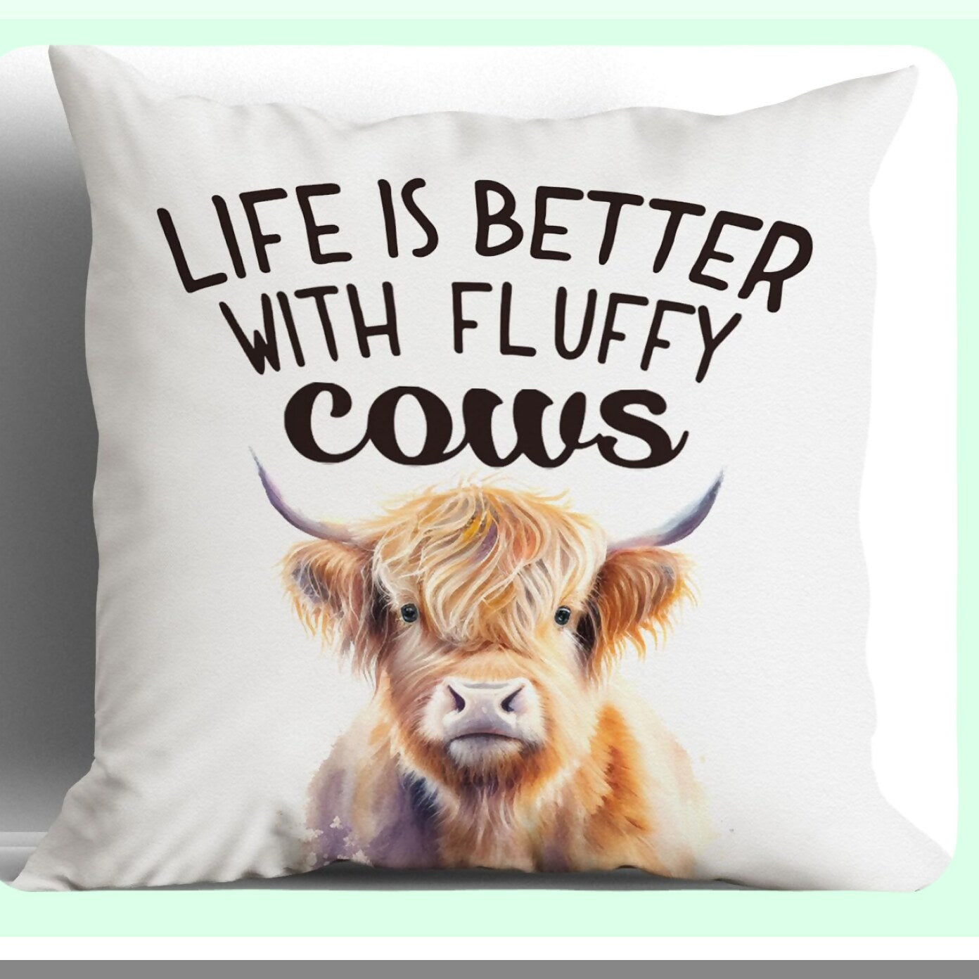 Fluffy Cow Decor Collection - Highland Cow Pillow Covers 18x18, Western Throw Pillows for Cow Lovers, Life is Better Cow Gifts