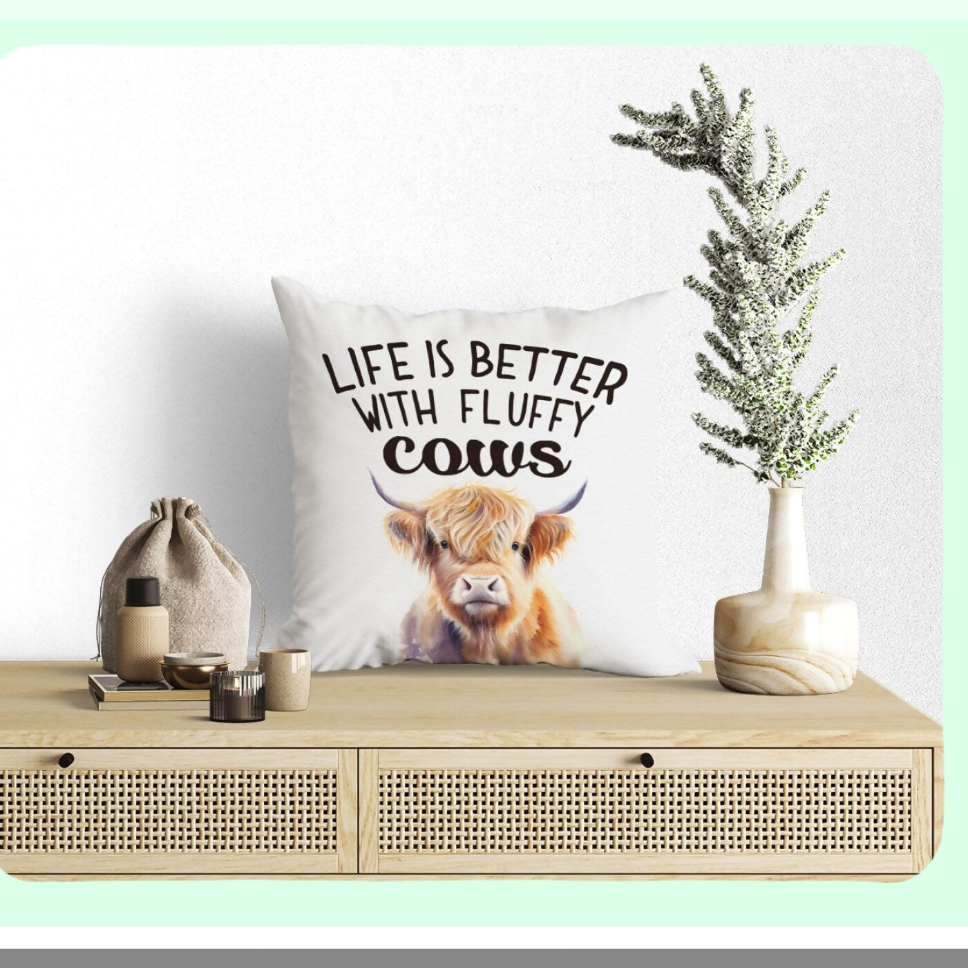Fluffy Cow Decor Collection - Highland Cow Pillow Covers 18x18, Western Throw Pillows for Cow Lovers, Life is Better Cow Gifts