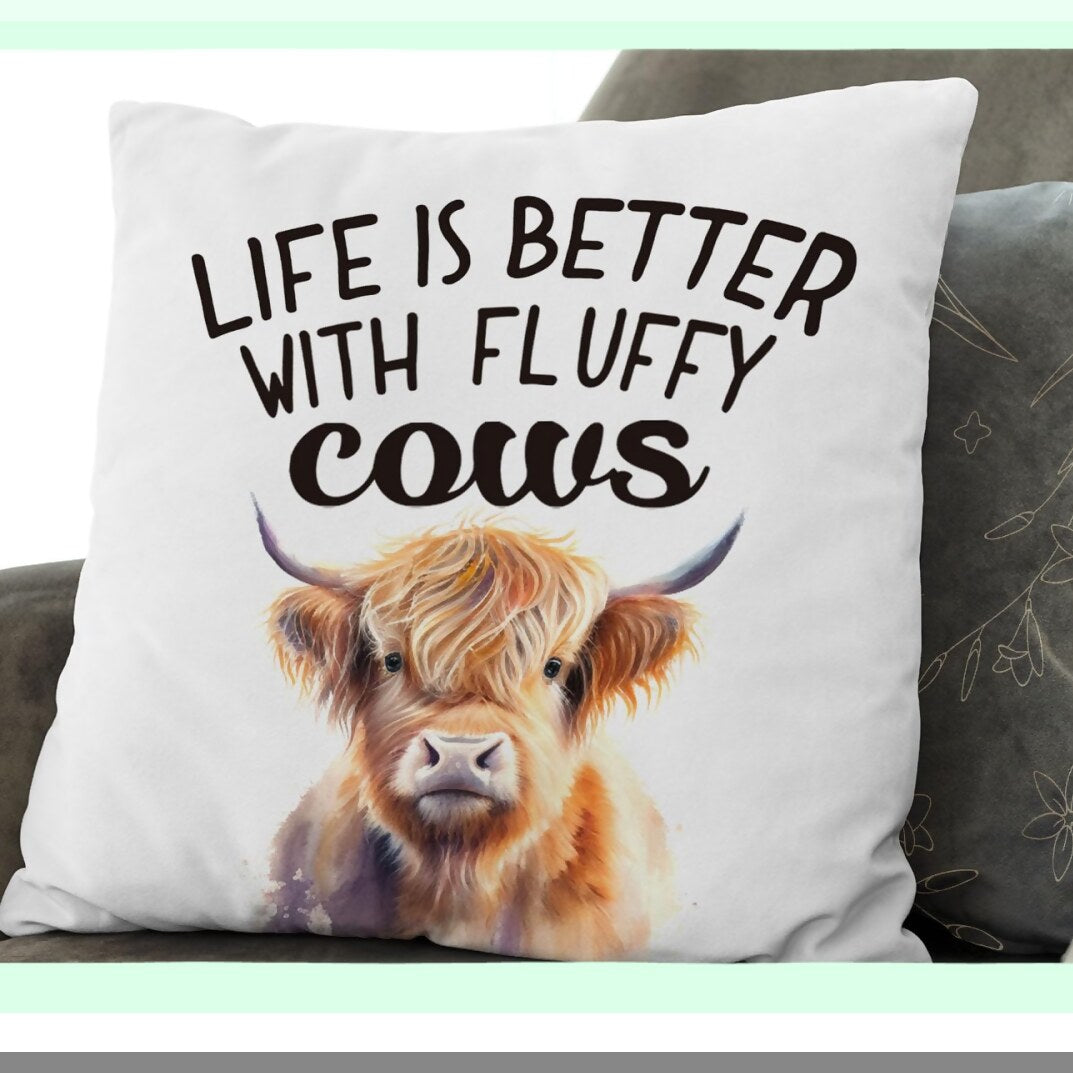 Fluffy Cow Decor Collection - Highland Cow Pillow Covers 18x18, Western Throw Pillows for Cow Lovers, Life is Better Cow Gifts