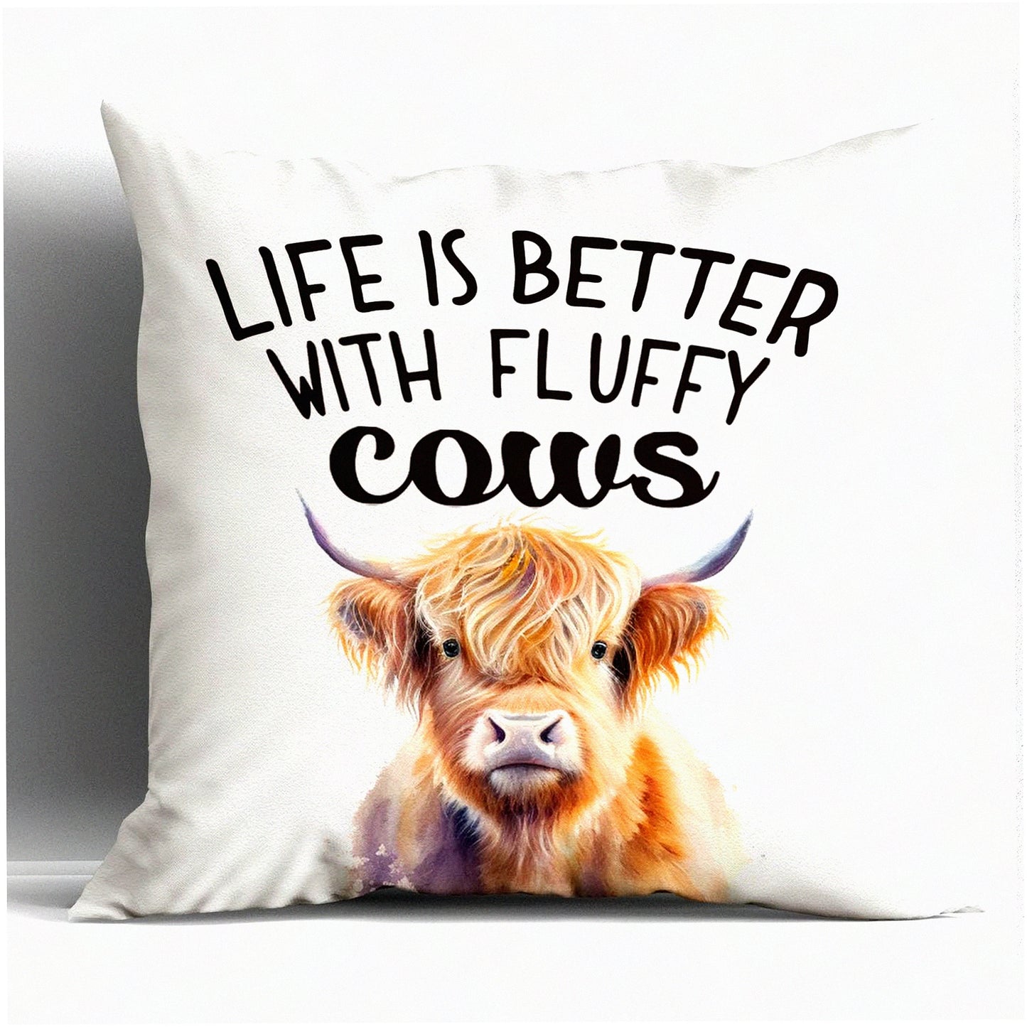 Fluffy Cow Decor Collection - Highland Cow Pillow Covers 18x18, Western Throw Pillows for Cow Lovers, Life is Better Cow Gifts