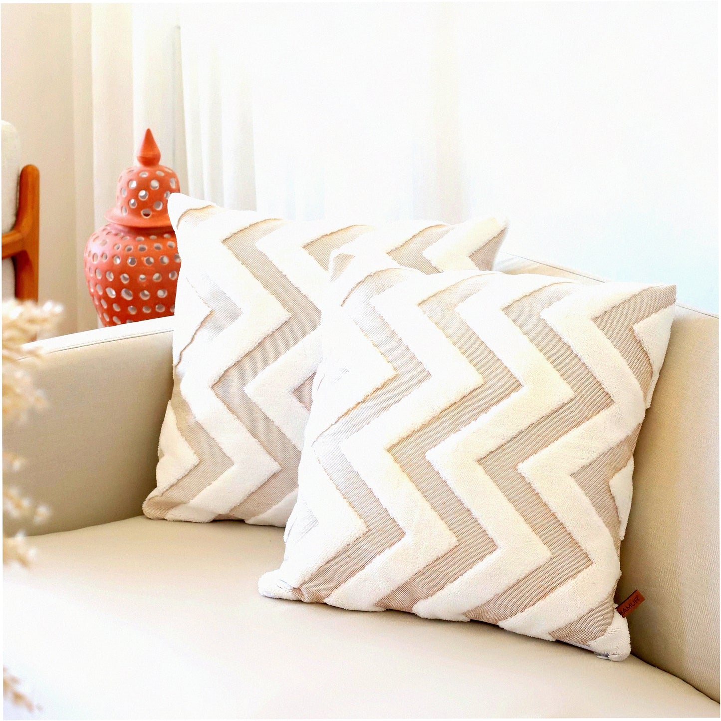 CozyHome Decorative Pillow Cover Set - 18x18 Inch Soft Durable Cushion Case for Sofa Couch, Living Room, Bedroom - Beige Accent Pillows (Pack of 2)