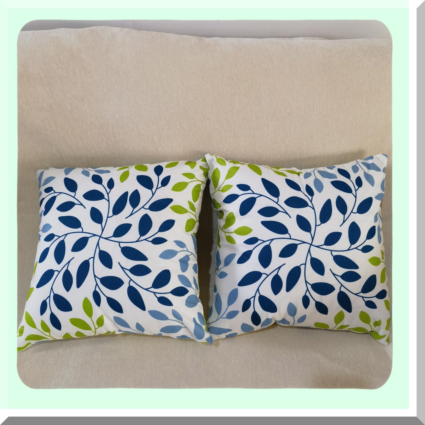 Nautical Velvet Leaf Pillow Covers - Set of 2 Green Throw Cases 18x18 for Modern Farmhouse Decor. Soft & Natural, Perfect for Couch, Bed, Living Room & Outdoor Use.