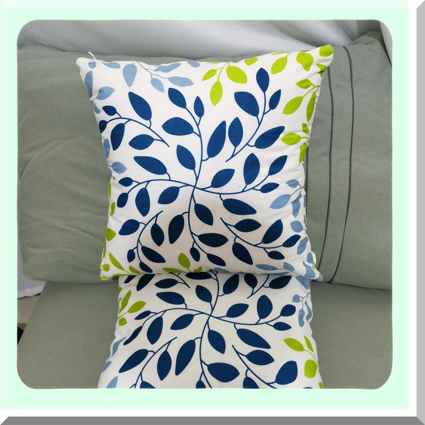 Nautical Velvet Leaf Pillow Covers - Set of 2 Green Throw Cases 18x18 for Modern Farmhouse Decor. Soft & Natural, Perfect for Couch, Bed, Living Room & Outdoor Use.