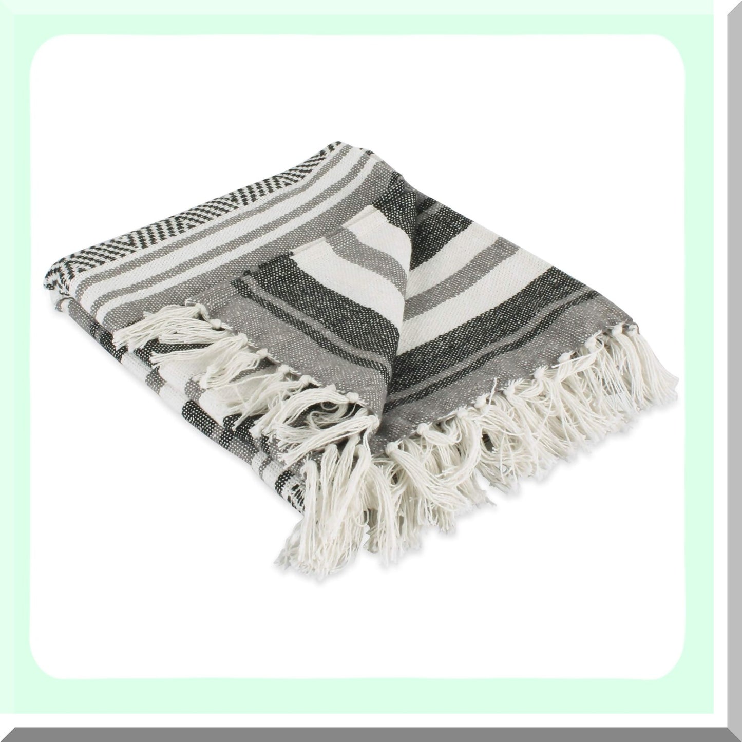 Rustic Charm Woven Throw Blanket - 50x60, Black with 3" Fringe