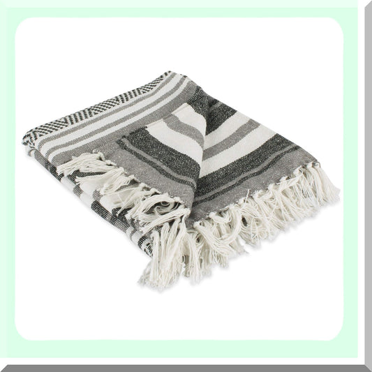 Woven Throw Blanket 50x60 Black with Fringe