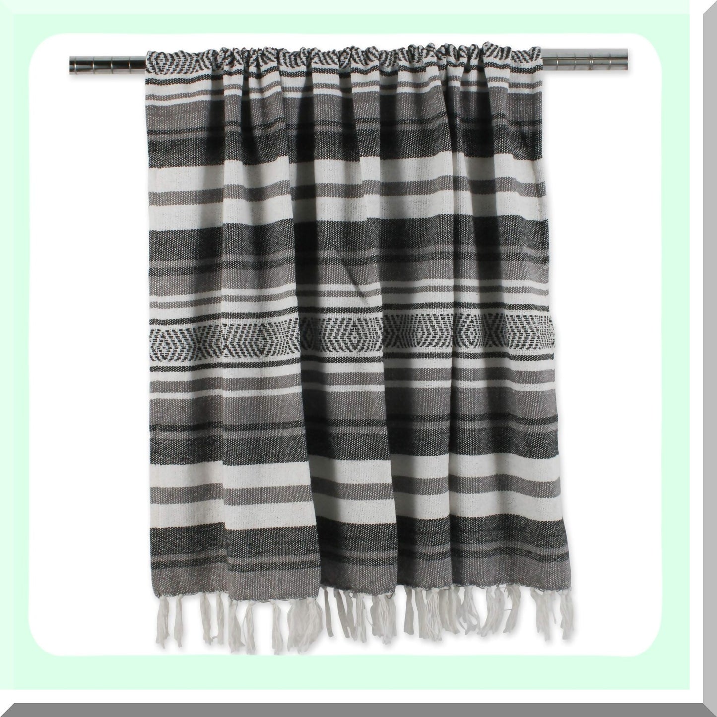 Rustic Charm Woven Throw Blanket - 50x60, Black with 3" Fringe