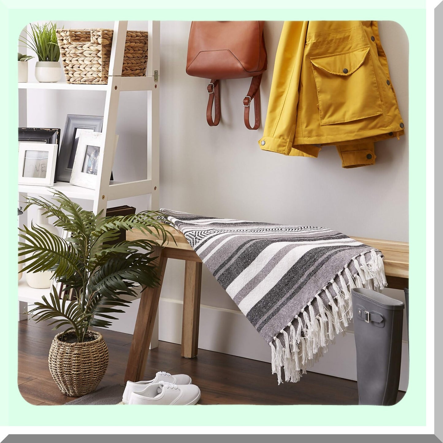 Rustic Charm Woven Throw Blanket - 50x60, Black with 3" Fringe