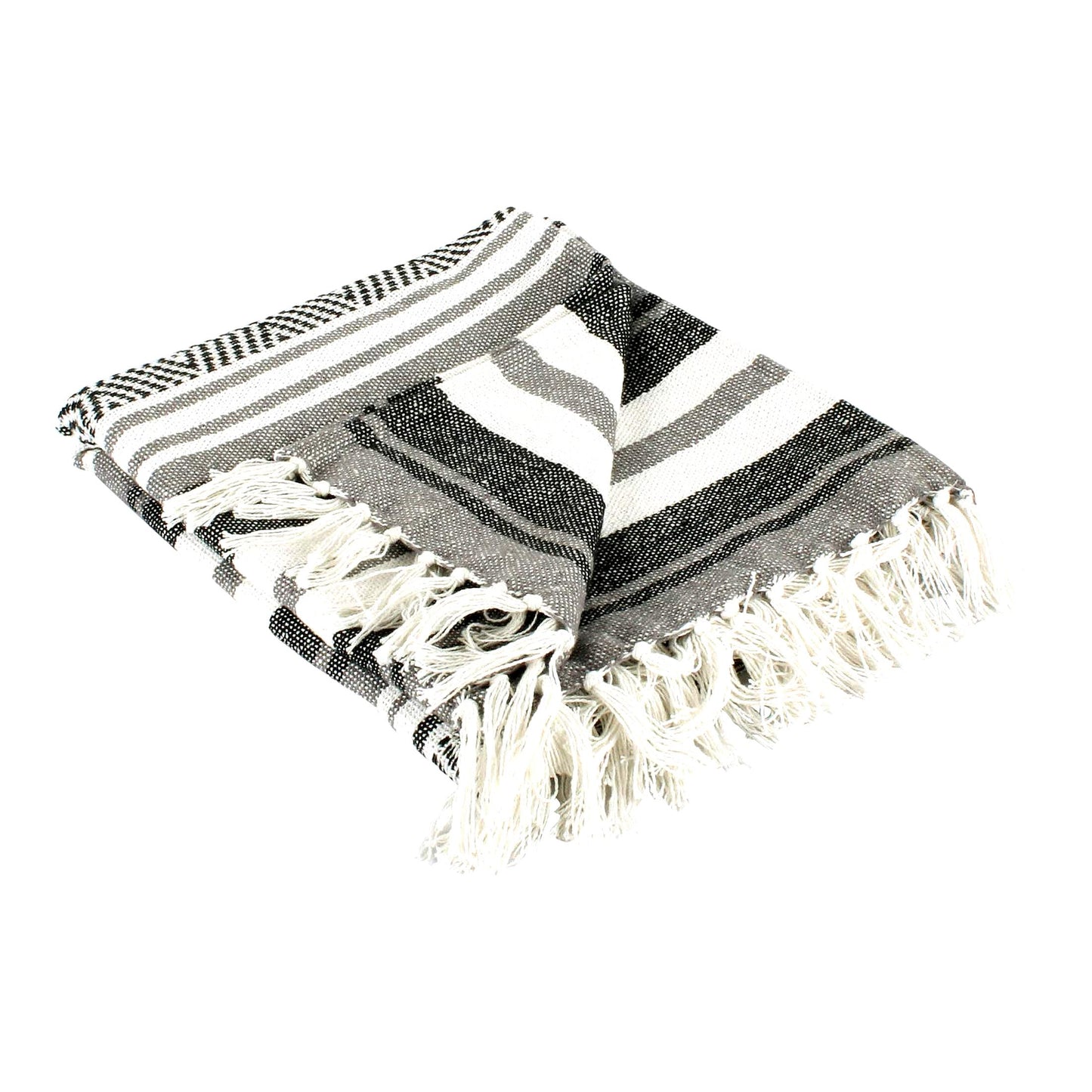Rustic Charm Woven Throw Blanket - 50x60, Black with 3" Fringe