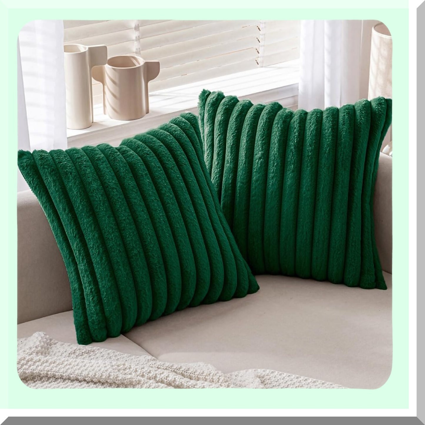 Velvet Rabbit Green Throw Pillow Covers - Set of 2 20x20 Inch Soft Couch Pillow Covers - Decorative Home Decor for Sofa Bedroom Livingroom