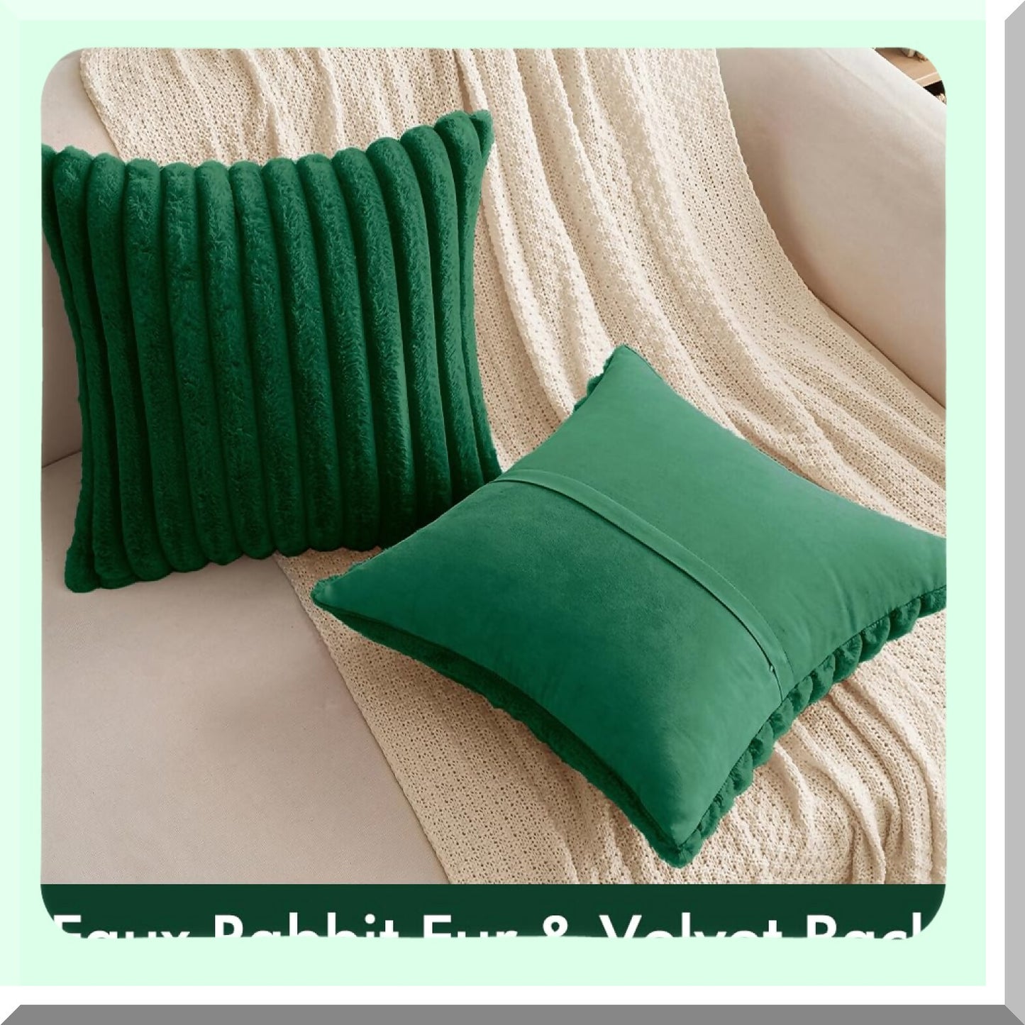 Velvet Rabbit Green Throw Pillow Covers - Set of 2 20x20 Inch Soft Couch Pillow Covers - Decorative Home Decor for Sofa Bedroom Livingroom